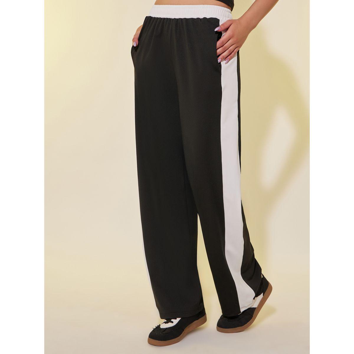 بنطال بأرجل واسعة وخصر مطاطي مع شريط جانبي-women-clothing-bottoms-trousers-image-2
