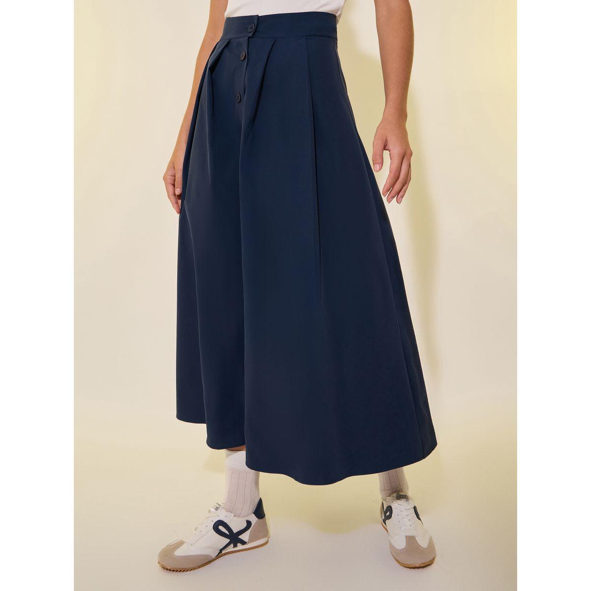 تنورة طويلة سادة بحافة واسعة وكسرات-women-clothing-bottoms-skirts-image-2