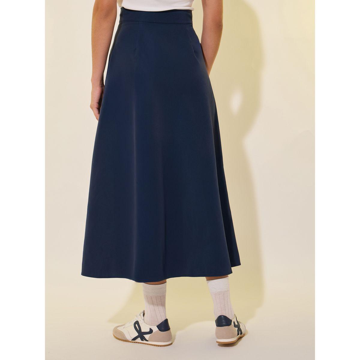 Styli Solid Pleated Button Front A-Line Maxi Skirt-women-clothing-bottoms-skirts-image-4