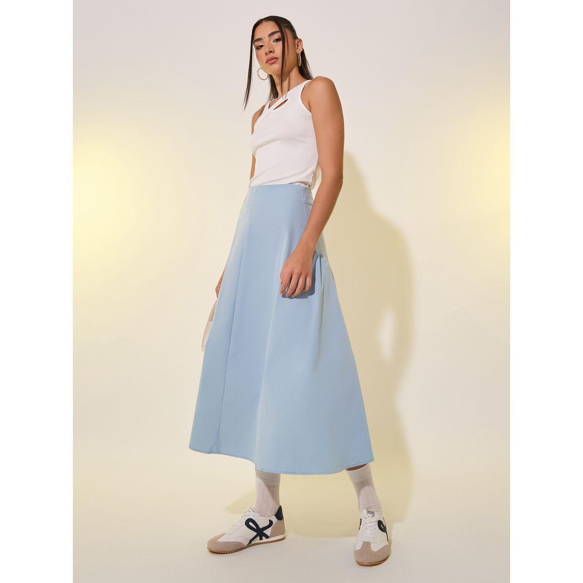 تنورة ميدي سادة بحافة واسعة-women-clothing-bottoms-skirts-image-1