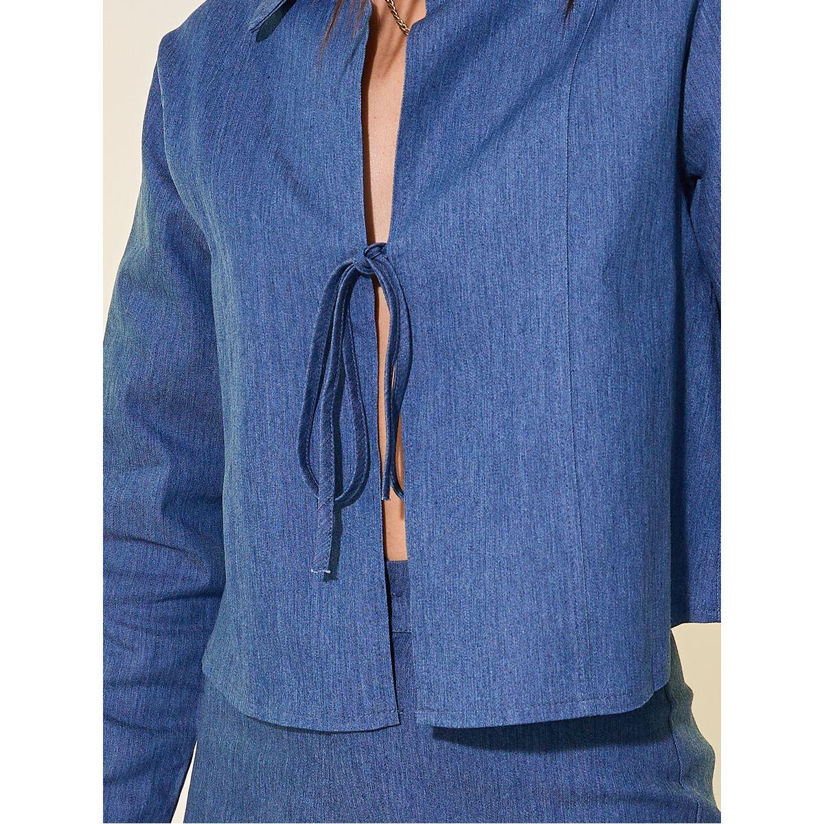 طقم منسق من بنطال وبلوزة سادة بأربطة-women-clothing-coordsets-image-3
