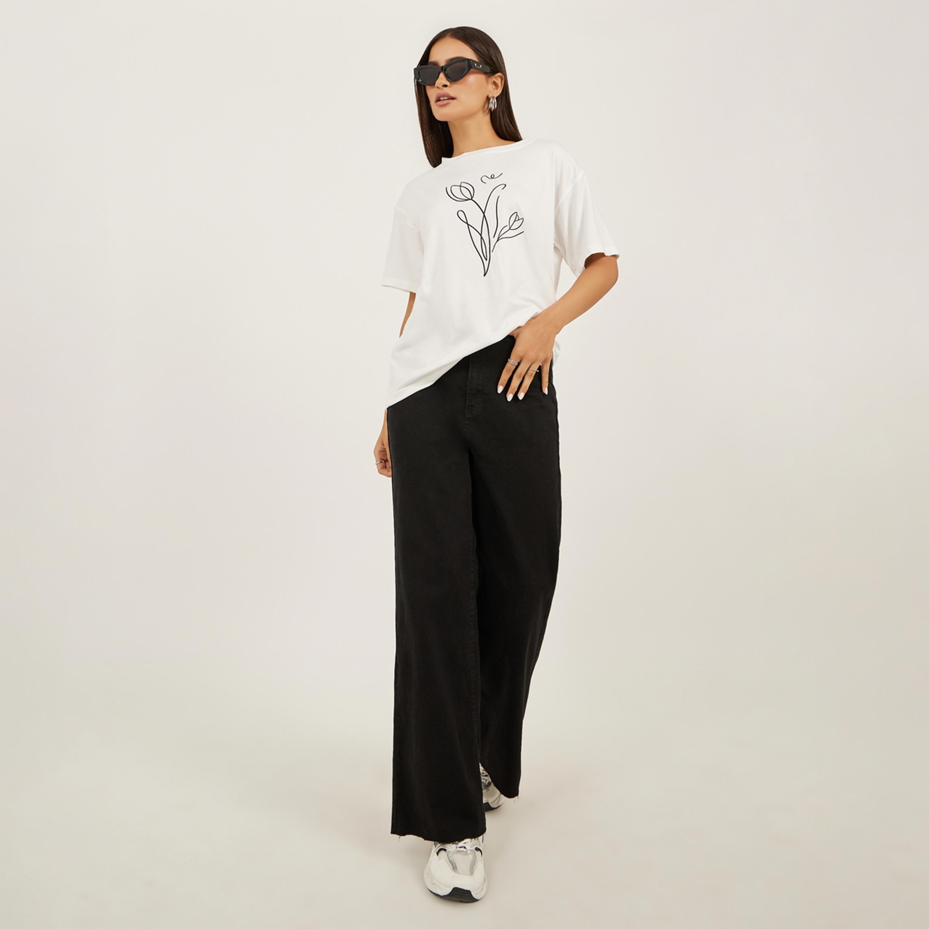 Styli Women White Graphic Print Short Sleeve Oversized T-Shirt-women-clothing-tshirts-image-2