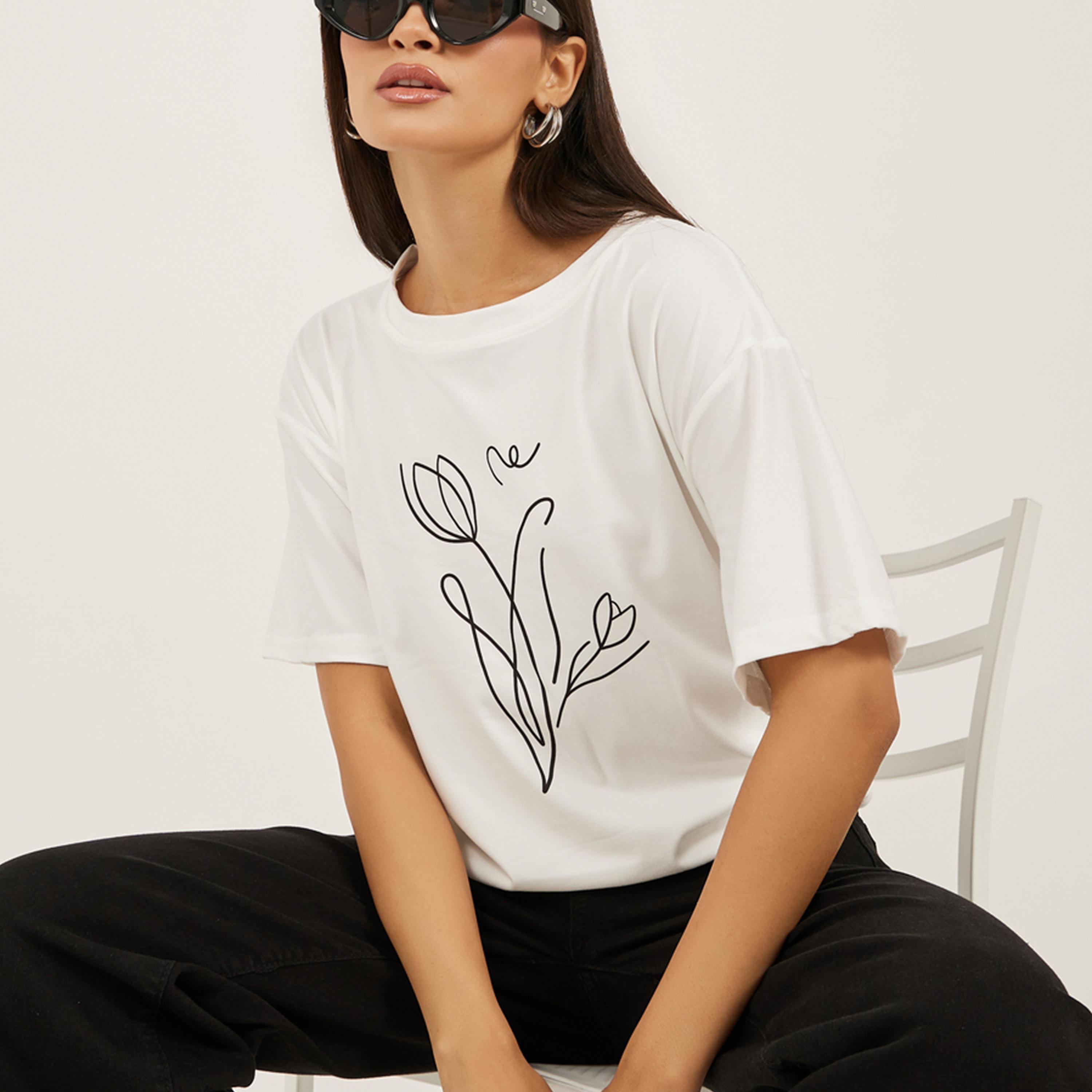 Styli Women White Graphic Print Short Sleeve Oversized T-Shirt-women-clothing-tshirts-image-3