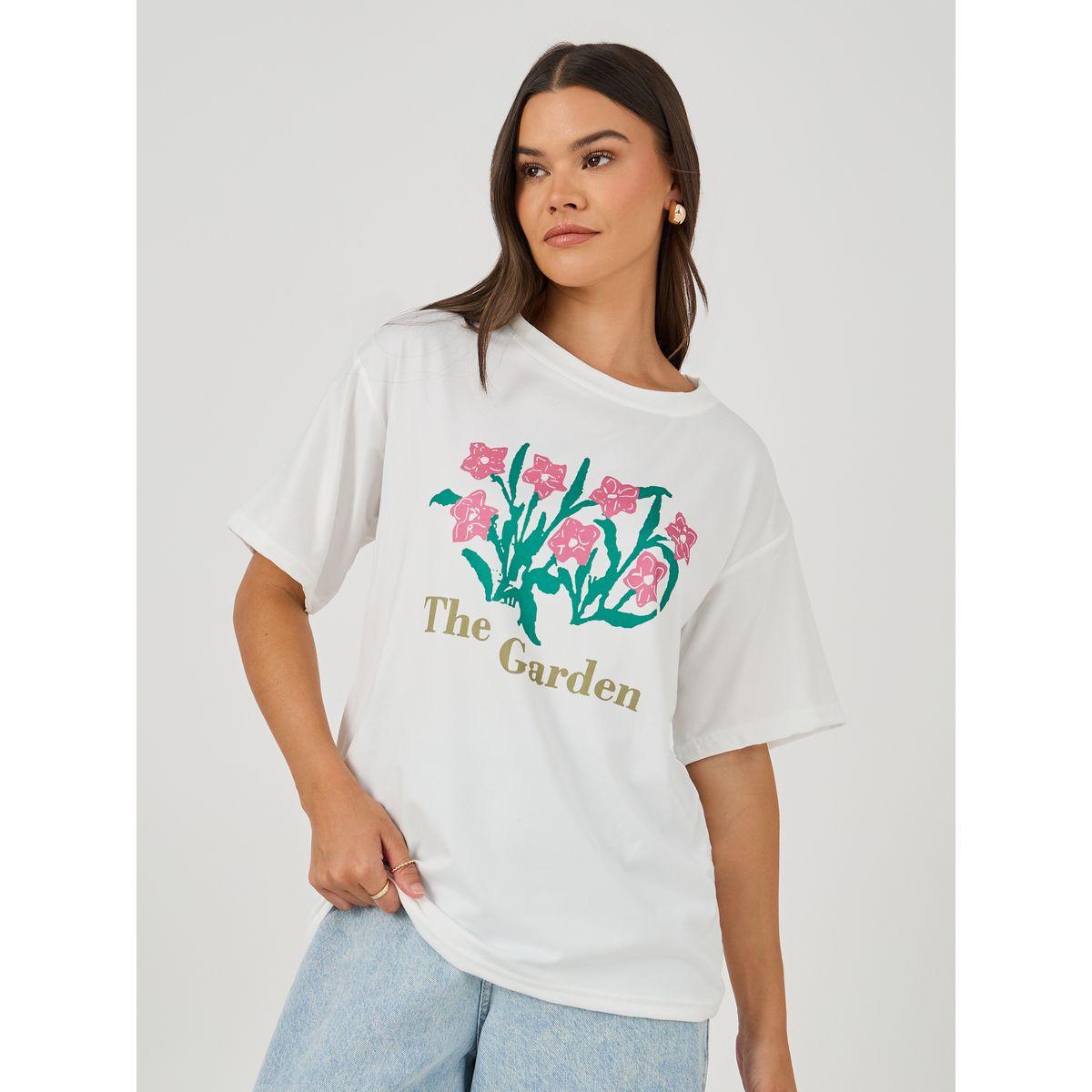 تيشيرت فضفاض بطبعة جرافيك وأكمام قصيرة-women-clothing-tshirts-image-1