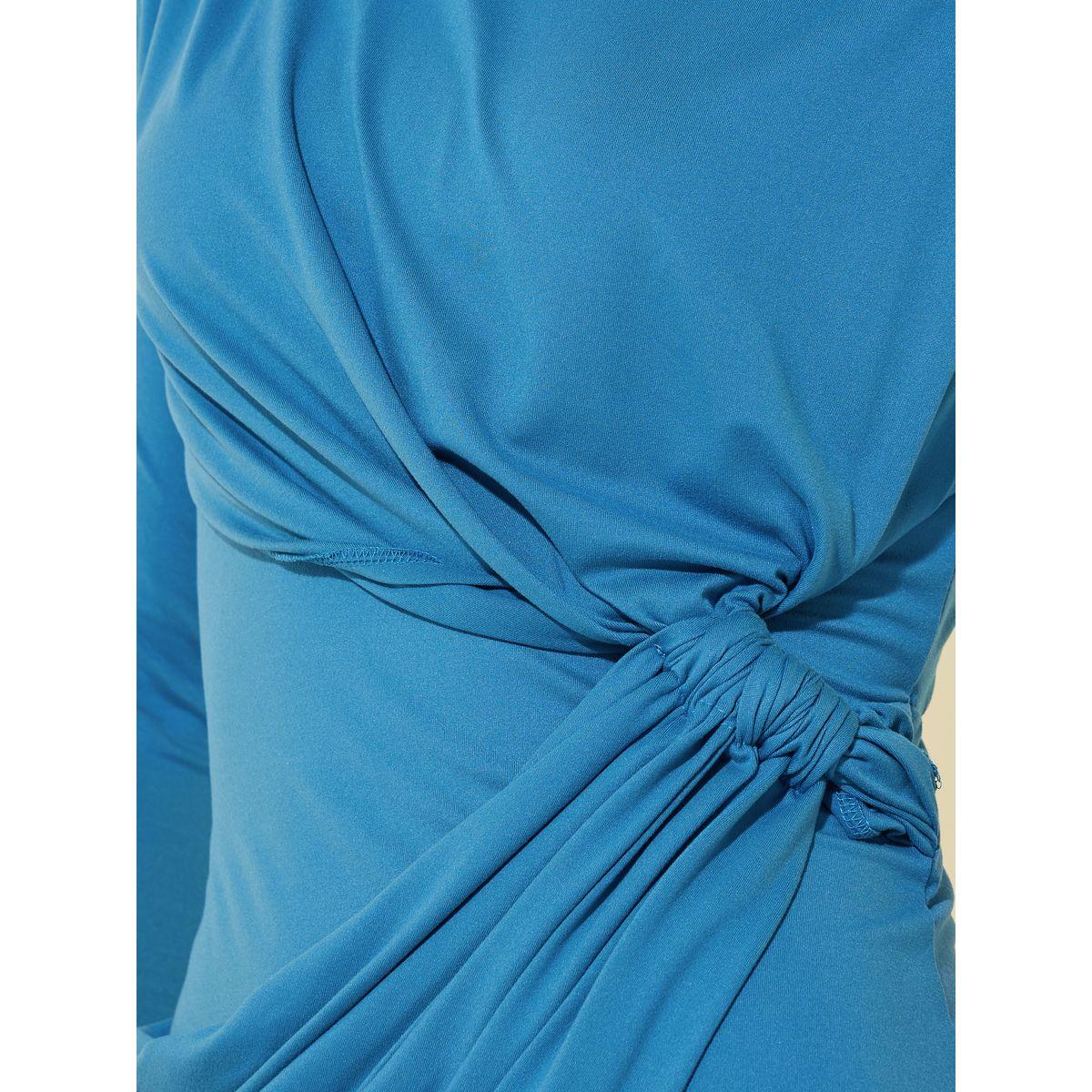 فستان ميدي سادة بأكمام طويلة وخصر مزموم-women-clothing-dresses-image-4