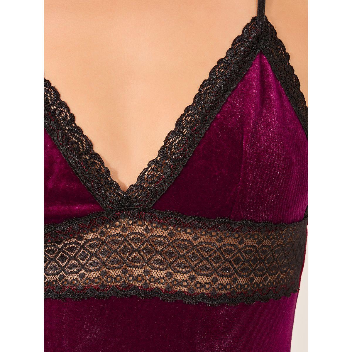 Styli Lace Insert Velvet Bodysuit-women-clothing-lingerie-corsets-image-3