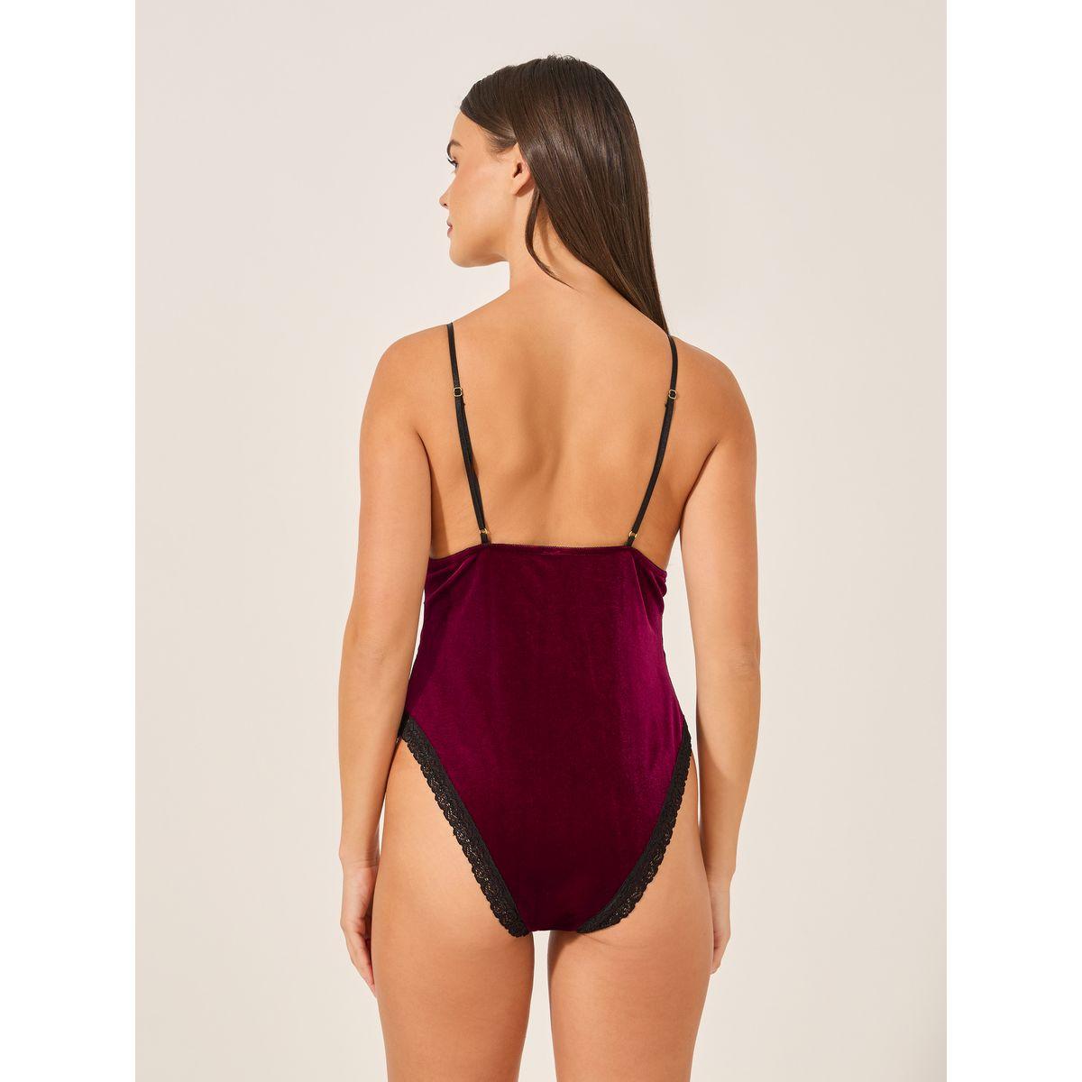 Styli Lace Insert Velvet Bodysuit-women-clothing-lingerie-corsets-image-4