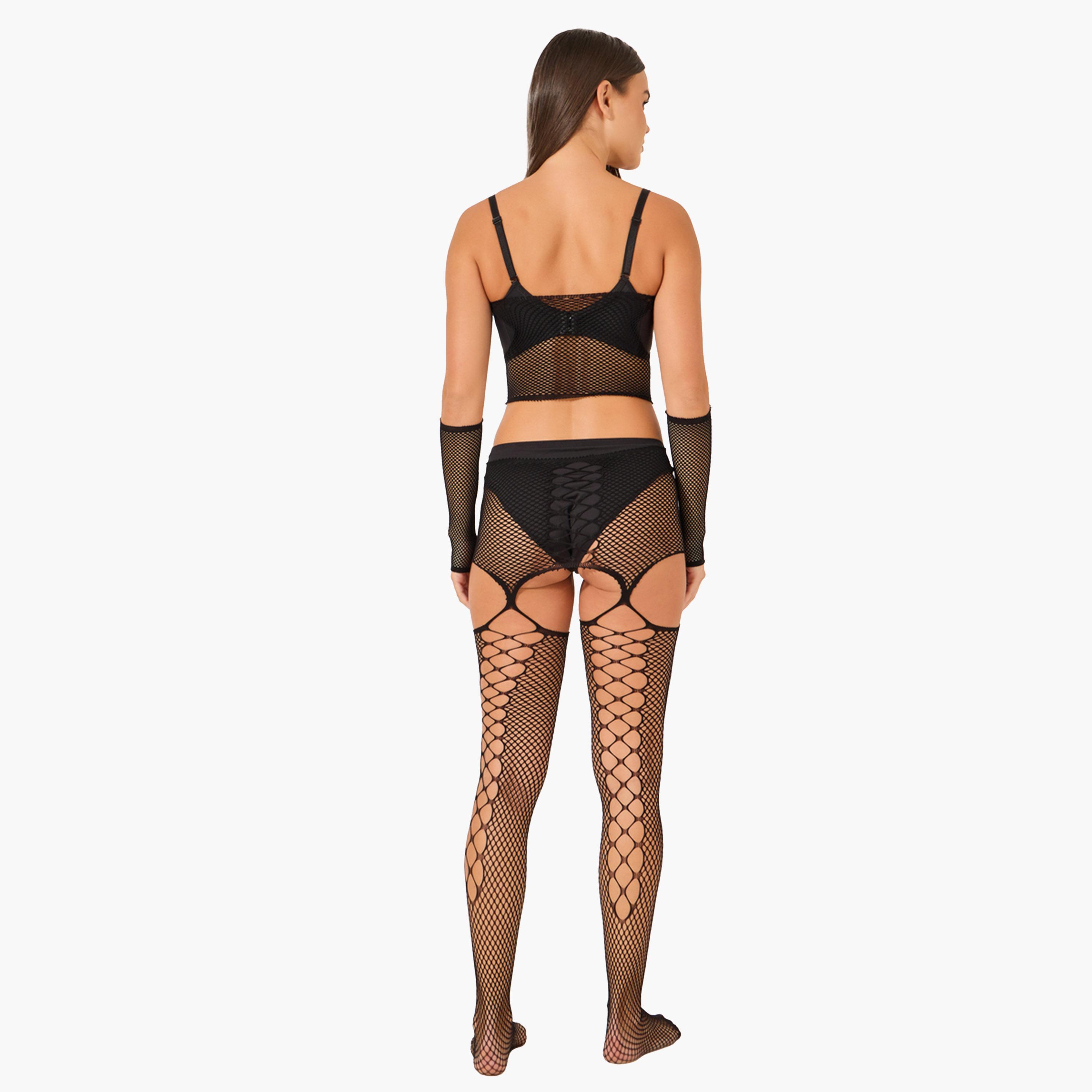 Styli Mesh Bodysuit with Elbow Length Gloves-women-clothing-lingerie-corsets-image-5