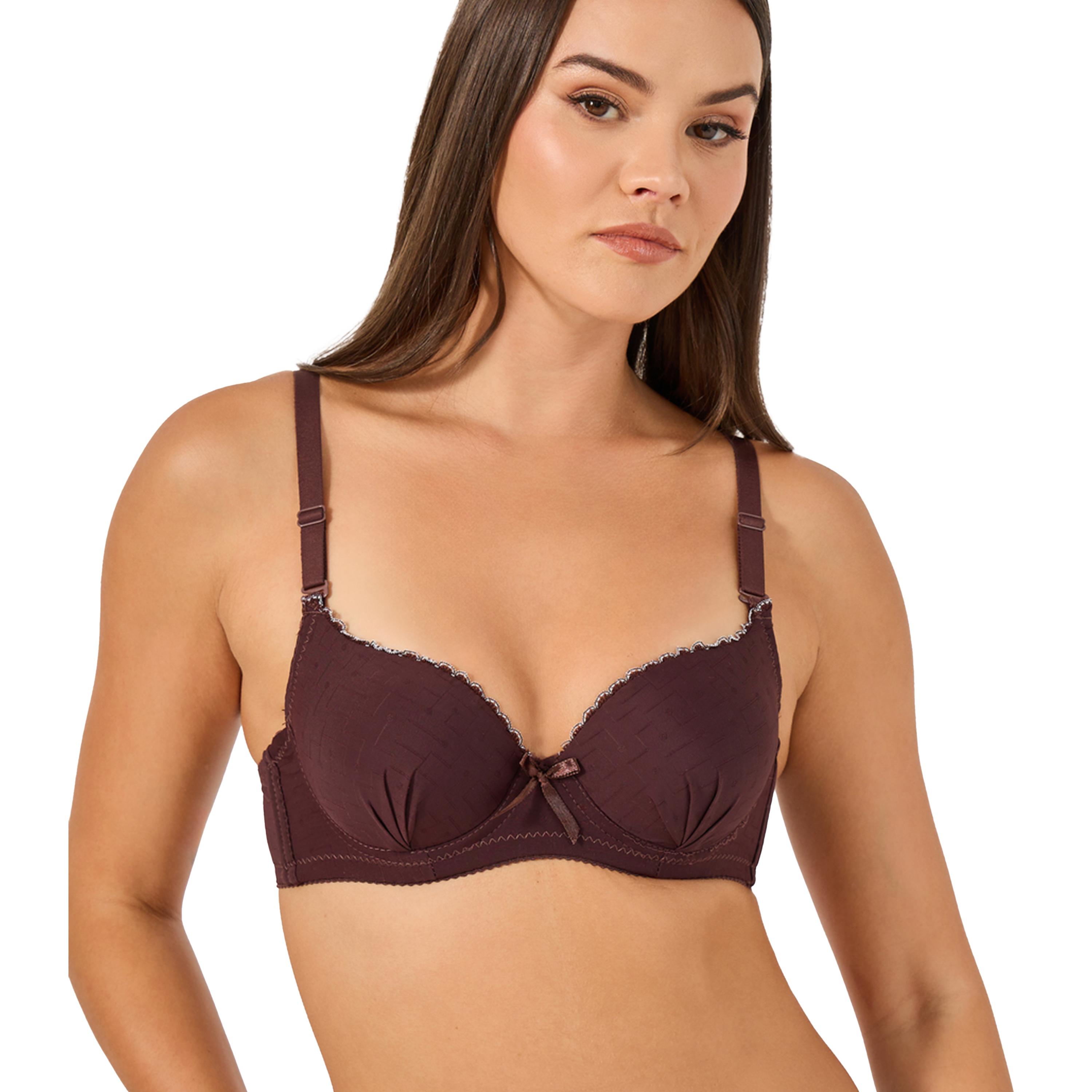 ستايلي - مجموعة من قطعتين - حمالة صدر تي شيرت مبطنة بدون أسلاك مع حواف متباينة-women-clothing-lingerie-bras-image-2