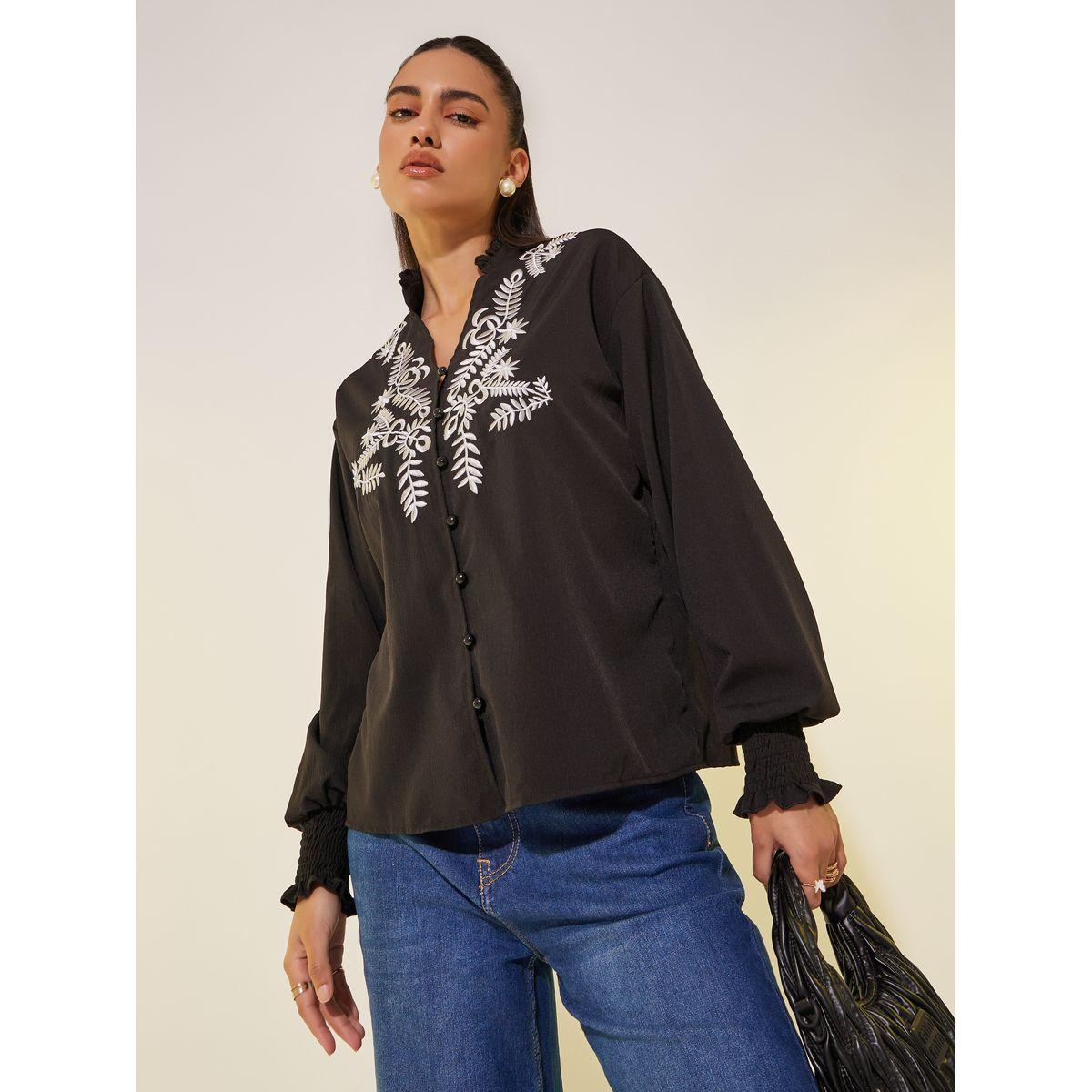 Styli Embroidered Smocked Cuff Oversized Shirt-women-clothing-shirtsandblouses-shirts-image-2