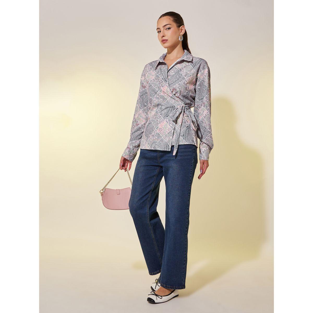 بلوزة مطبعة بالكامل مع نمط لف وأكمام قصيرة-women-clothing-shirtsandblouses-blouses-image-2