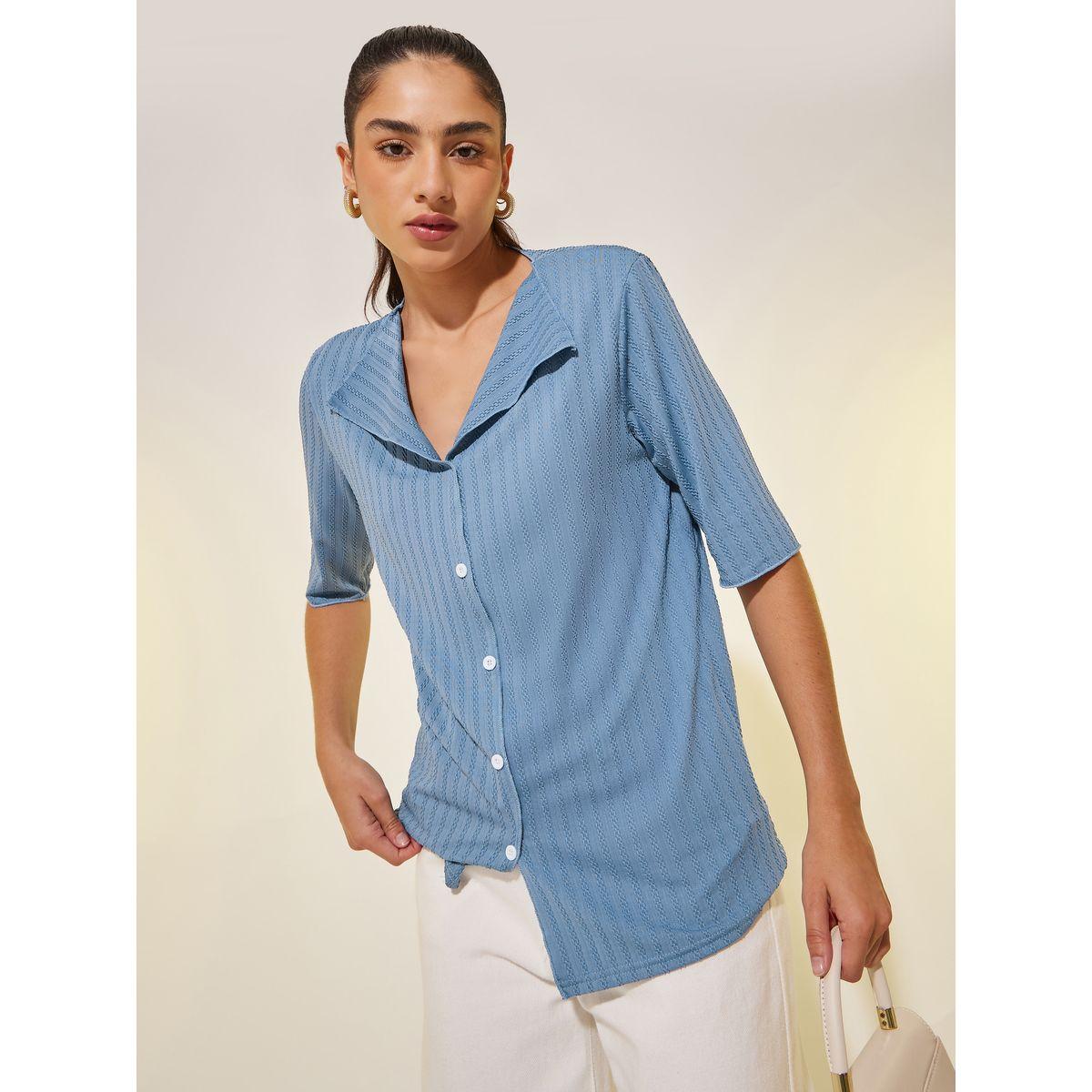 بلوزة بقصة عادية وياقة بنمط شال-women-clothing-tshirts-image-1
