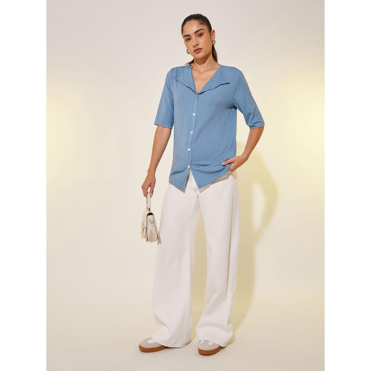 Styli Textured Shawl Lapel Regular Fit Shirt-women-clothing-tshirts-image-2