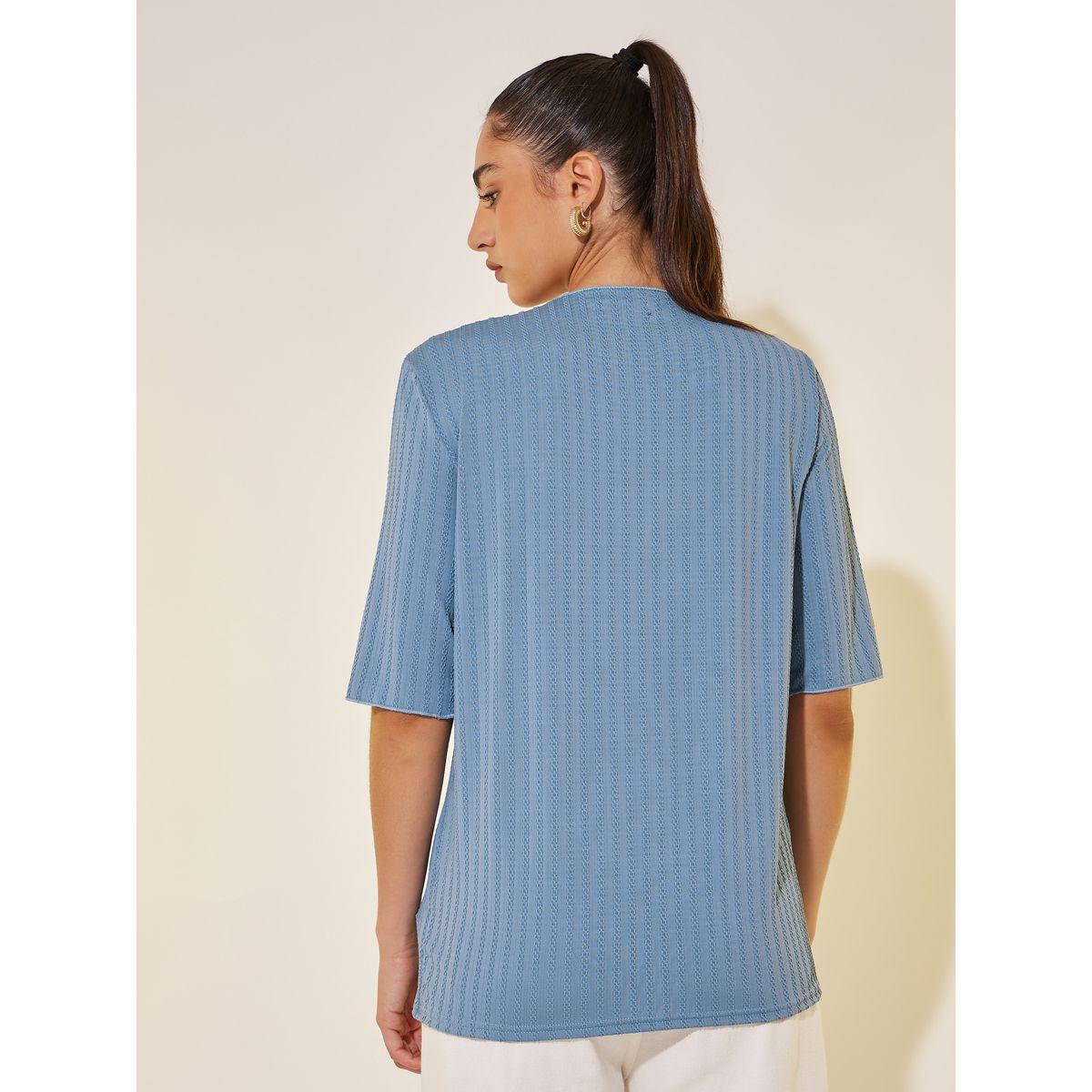 Styli Textured Shawl Lapel Regular Fit Shirt-women-clothing-tshirts-image-4