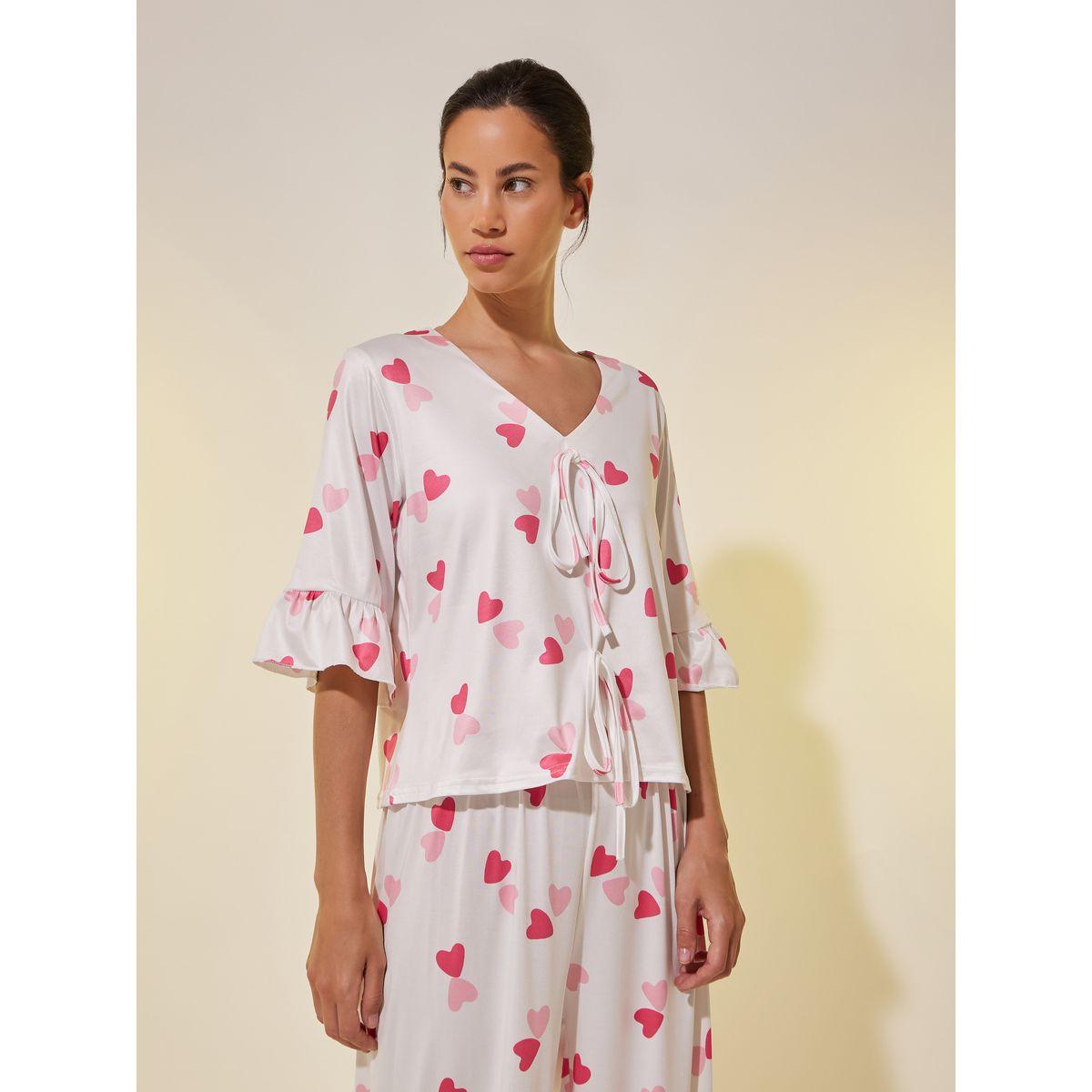 طقم بيجاما من بنطال وبلوزة بطبعة جرافيك-women-clothing-nightwear-pyjamas-longsets-image-2
