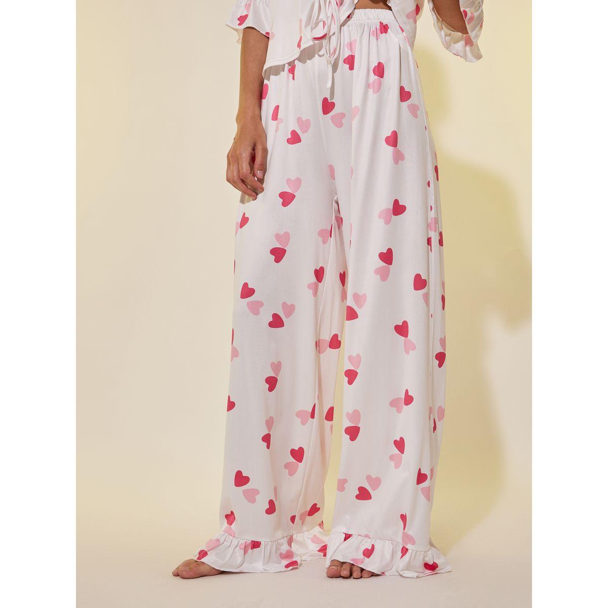 Styli Ruffled Trim Graphic Print Top and Pyjama Set-women-clothing-nightwear-pyjamas-longsets-image-4