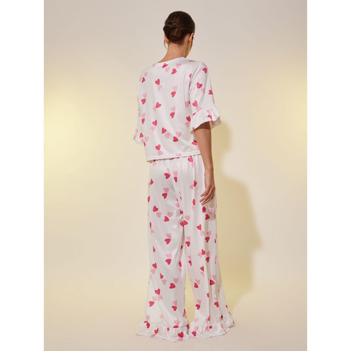 Styli Ruffled Trim Graphic Print Top and Pyjama Set-women-clothing-nightwear-pyjamas-longsets-image-5