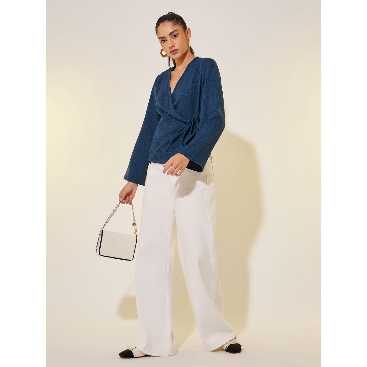 Styli Solid Long  Sleeve Wrap Top with Tie-Up Detail-women-clothing-shirtsandblouses-blouses-image-2