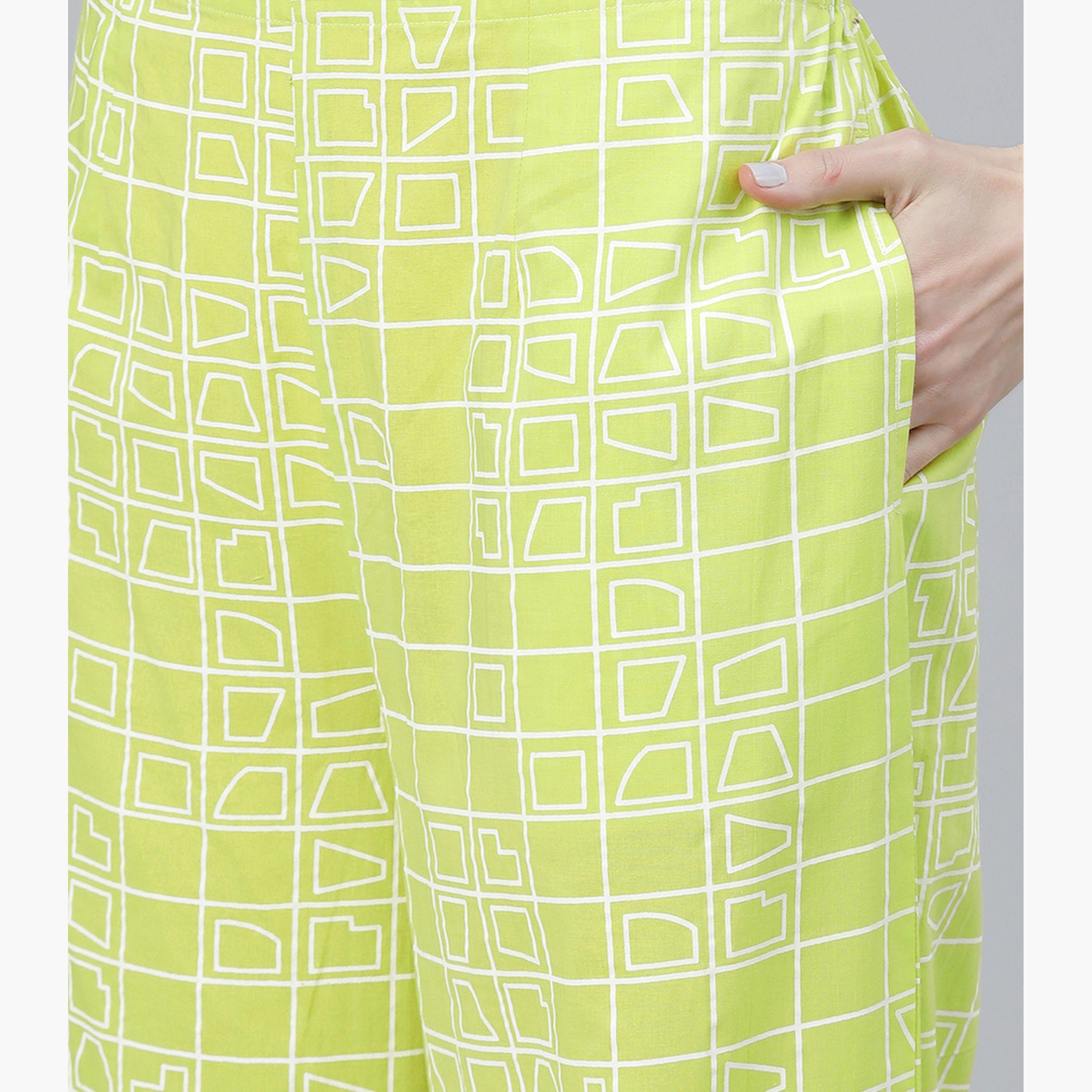 ليباس × ستايلي-  طقم كورتا مطبوع مع وشاح دوباتا وبنطال بالازو شيفون السادة-women-clothing-ethnicwear-sareesets-image-6