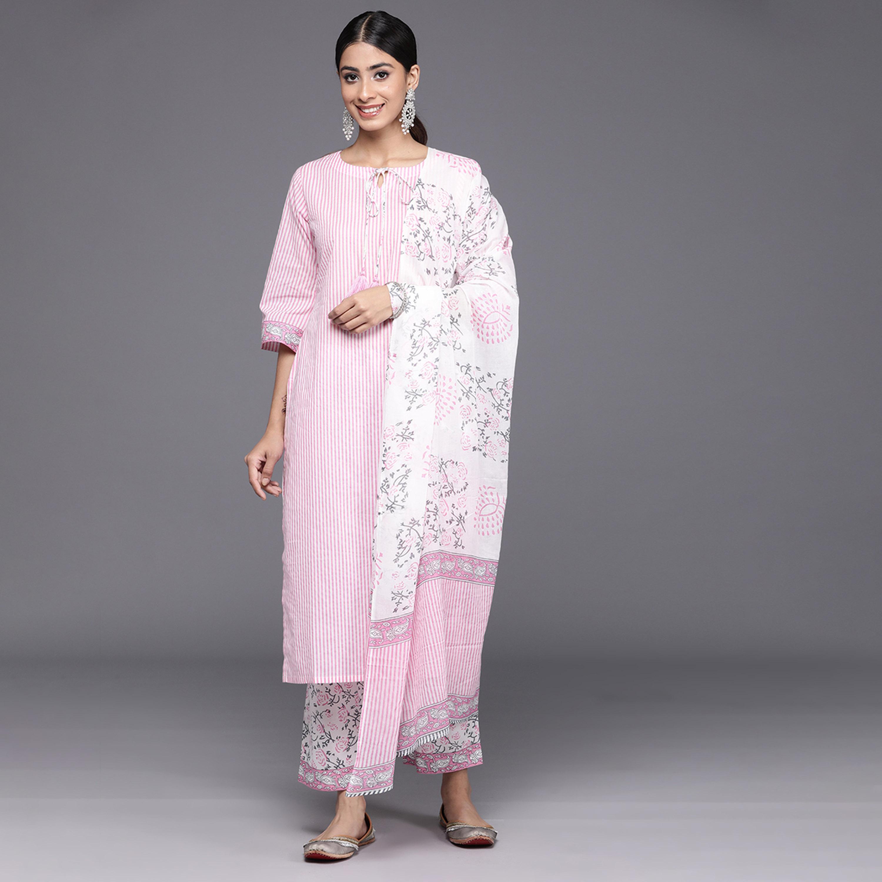 Libas X Styli Striped Printed Kurta with Mid Rise Trousers and Dupatta Set-women-clothing-ethnicwear-sareesets-image-1