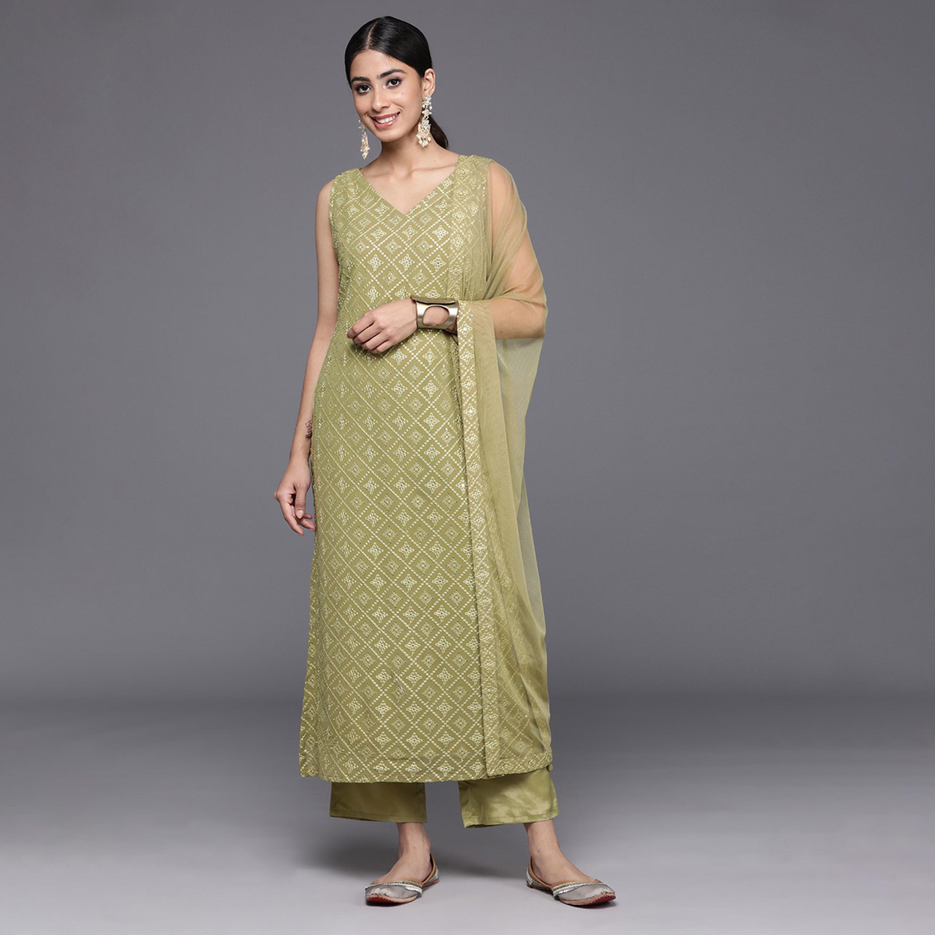 Libas X Styli Embroidered Straight Kurta and Mid Rise Trousers with Solid Dupatta Set-women-clothing-ethnicwear-sareesets-image-1