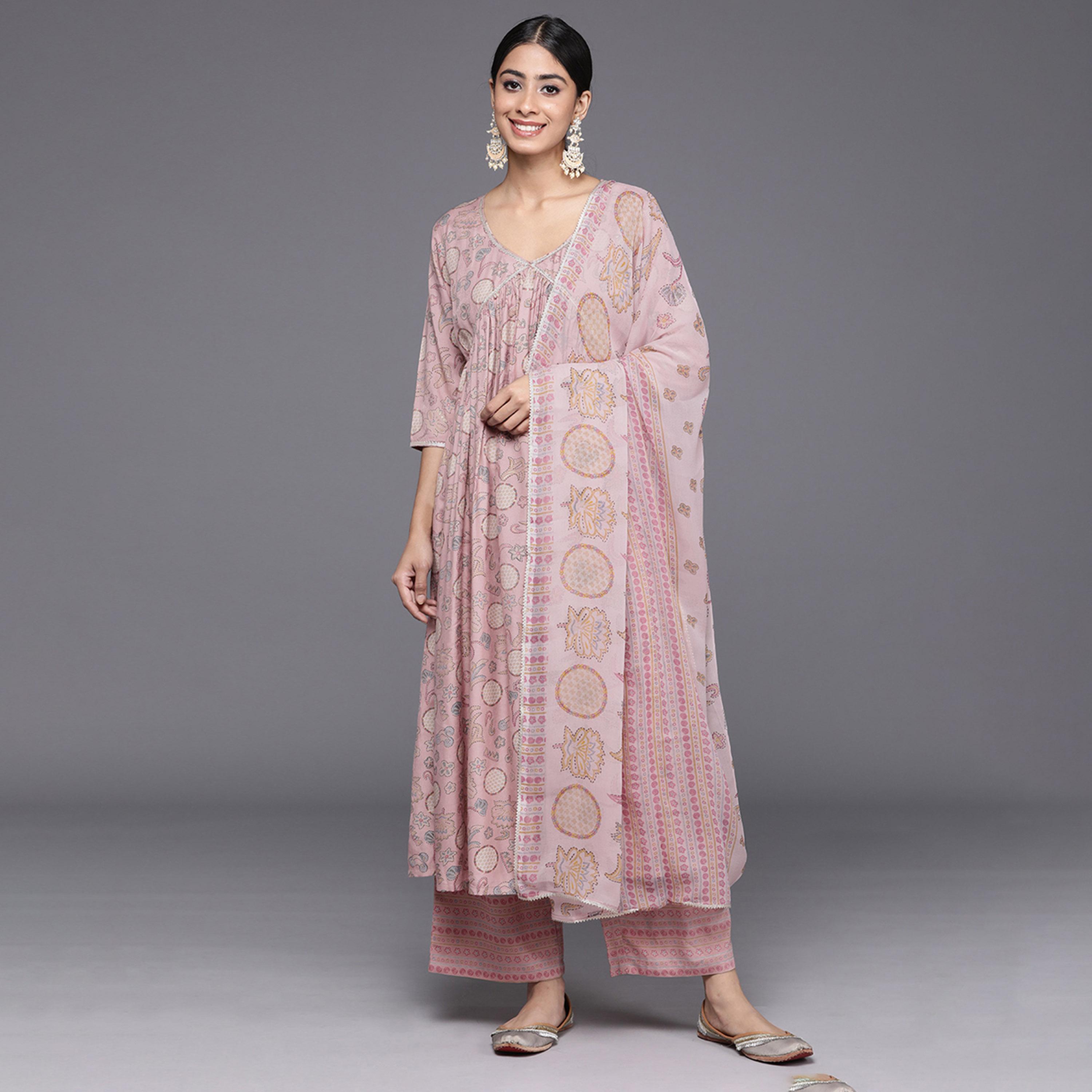 Libas X Styli Printed Kurta with Mid Rise Trousers and Chiffon Printed Dupatta Set-women-clothing-ethnicwear-sareesets-image-1