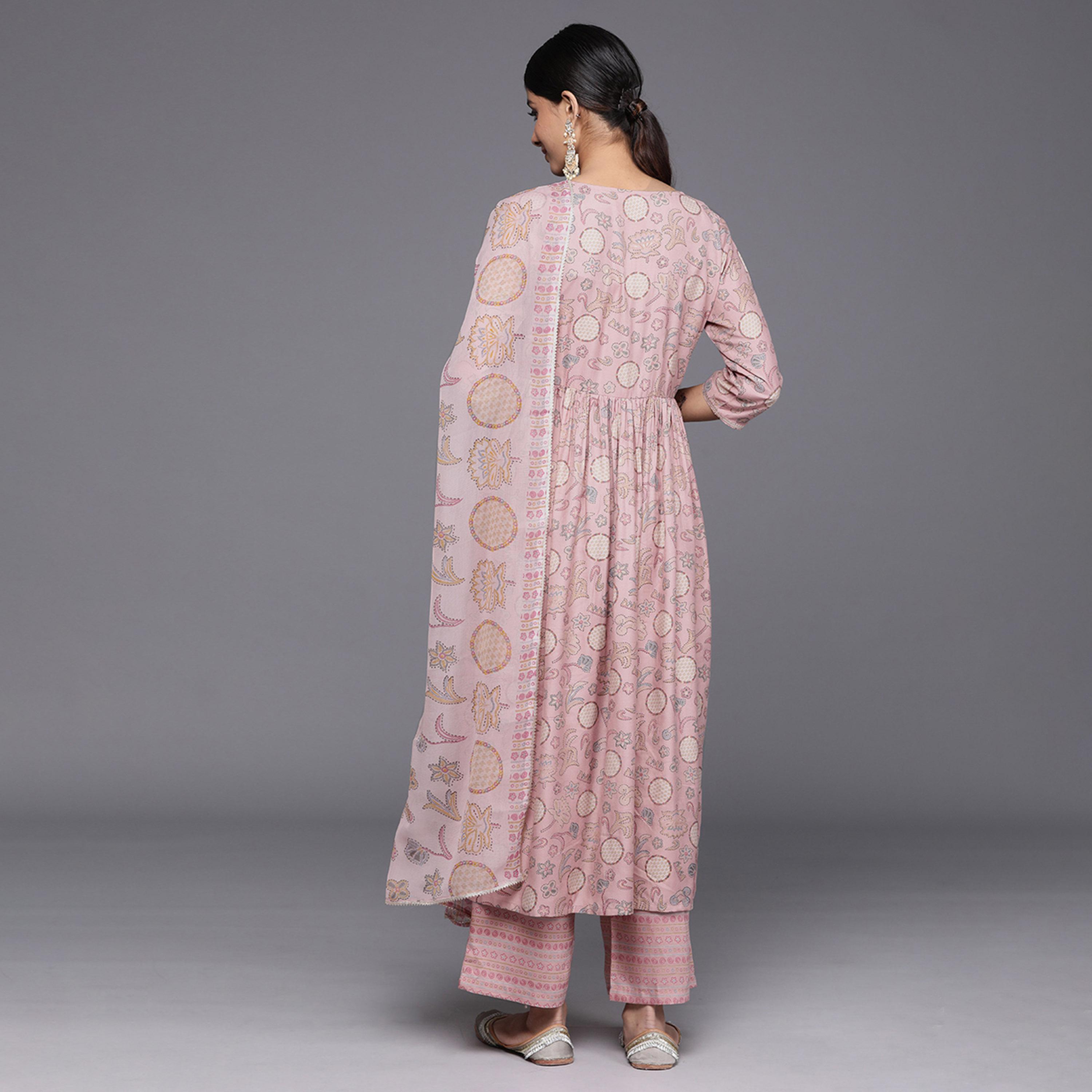 Libas X Styli Printed Kurta with Mid Rise Trousers and Chiffon Printed Dupatta Set-women-clothing-ethnicwear-sareesets-image-3