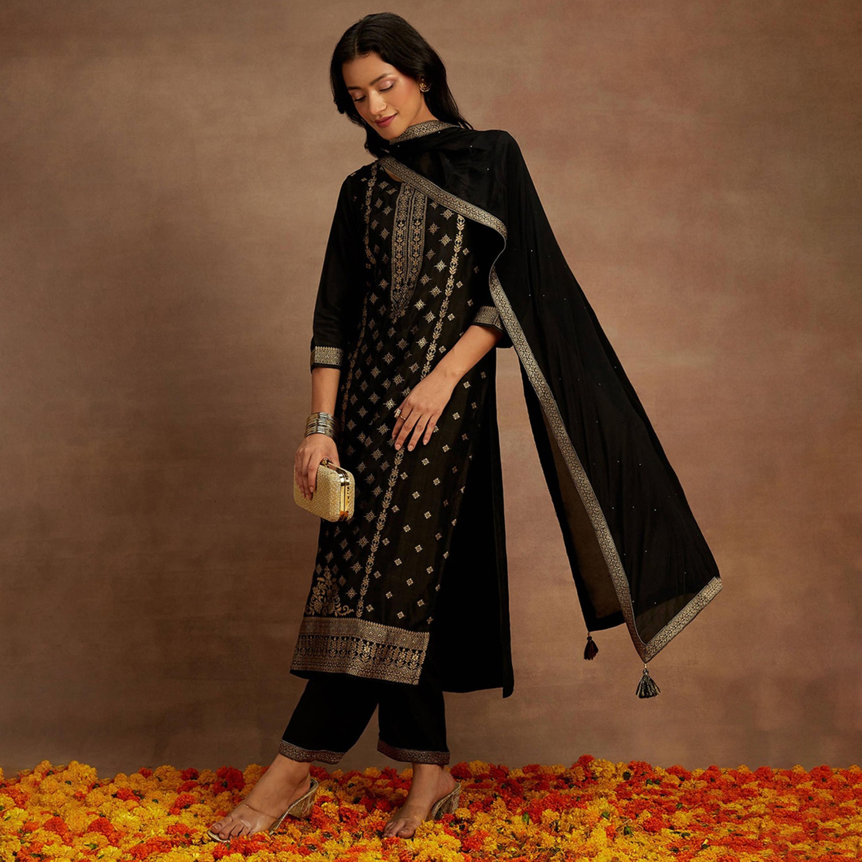 Libas X Styli Printed Straight Kurta and Solid Trousers with Chiffon Dupatta Set-women-clothing-ethnicwear-sareesets-image-1