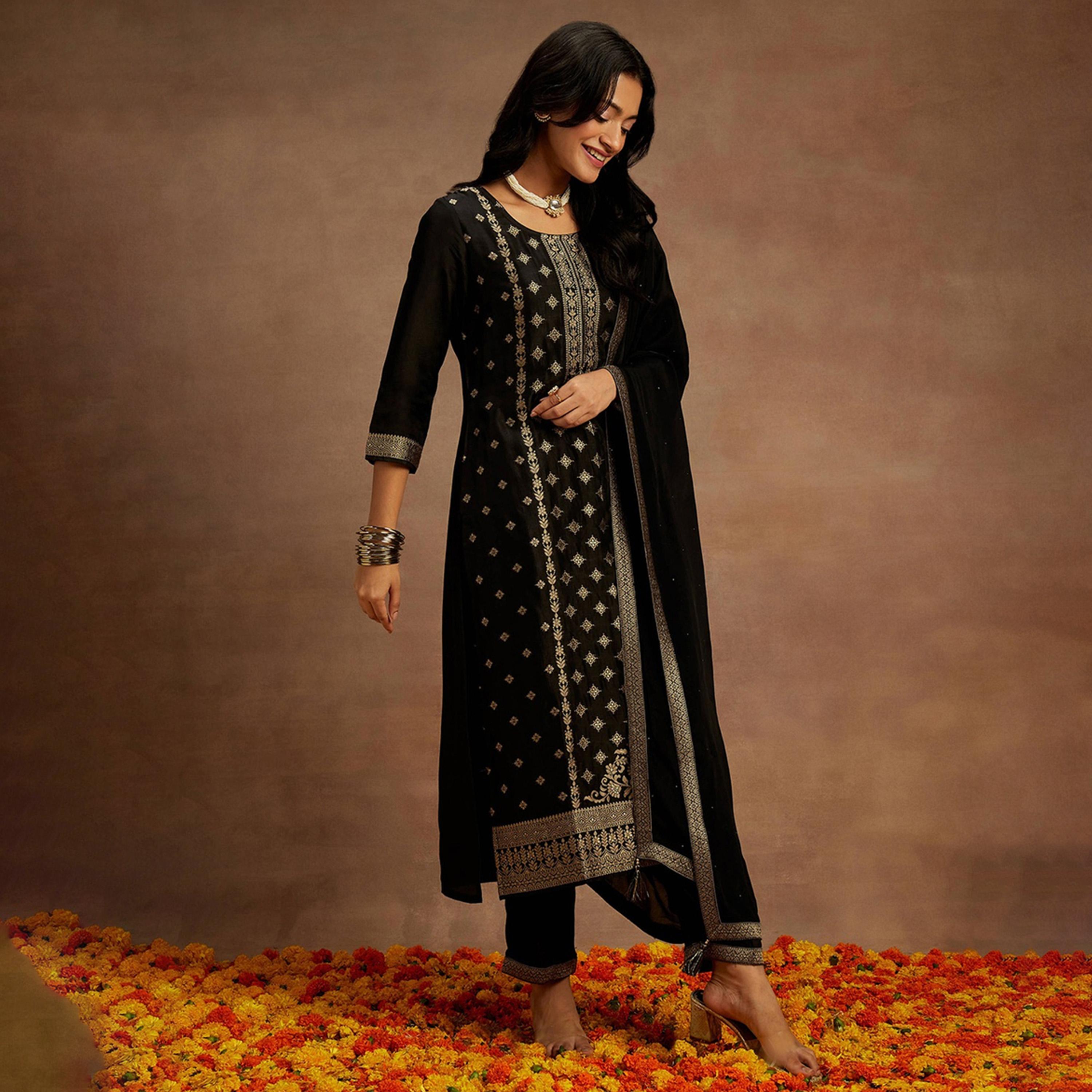 Libas X Styli Printed Straight Kurta and Solid Trousers with Chiffon Dupatta Set-women-clothing-ethnicwear-sareesets-image-2