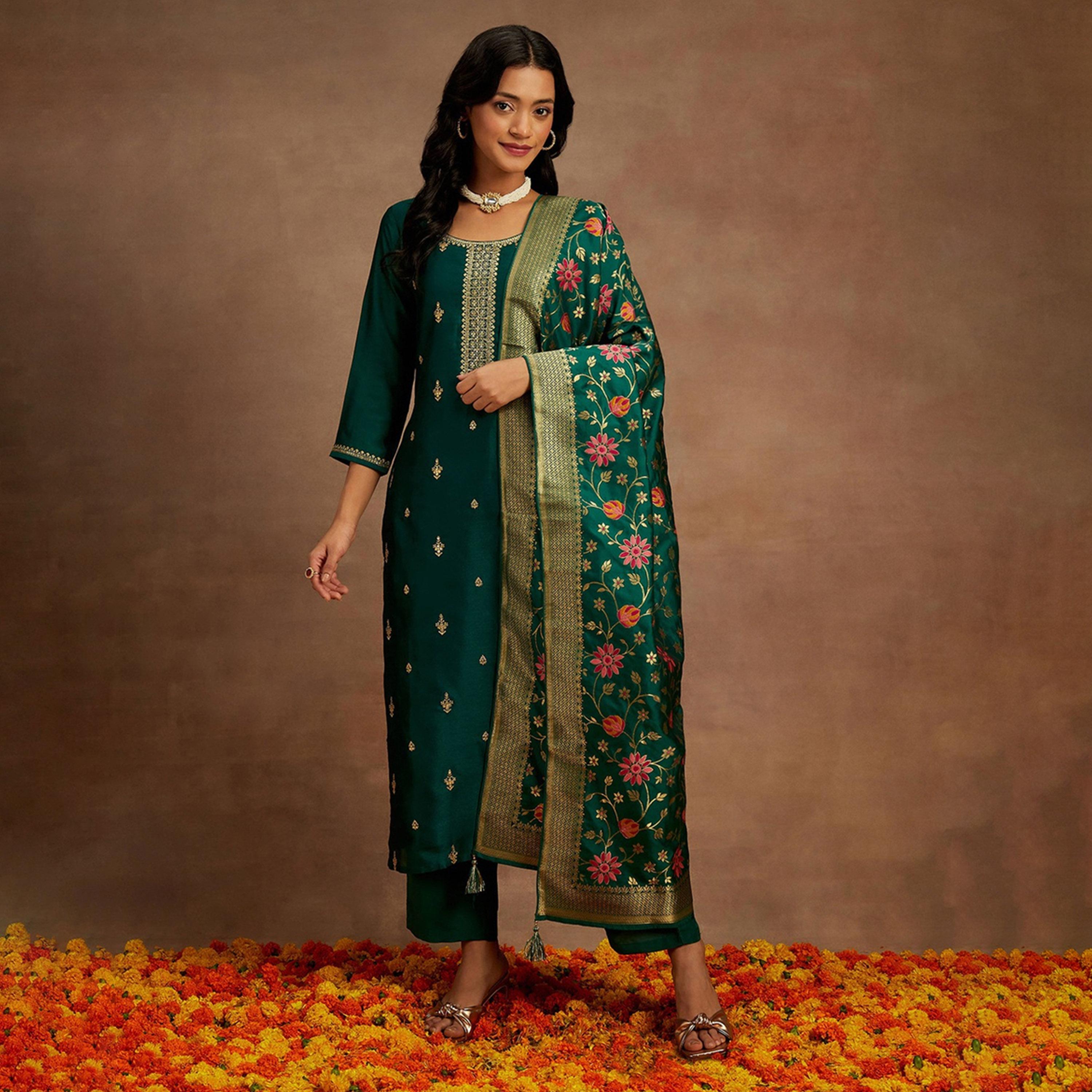 Libas X Styli Embroidered Straight Kurta and Solid Trousers with Dupatta Set-women-clothing-ethnicwear-sareesets-image-1