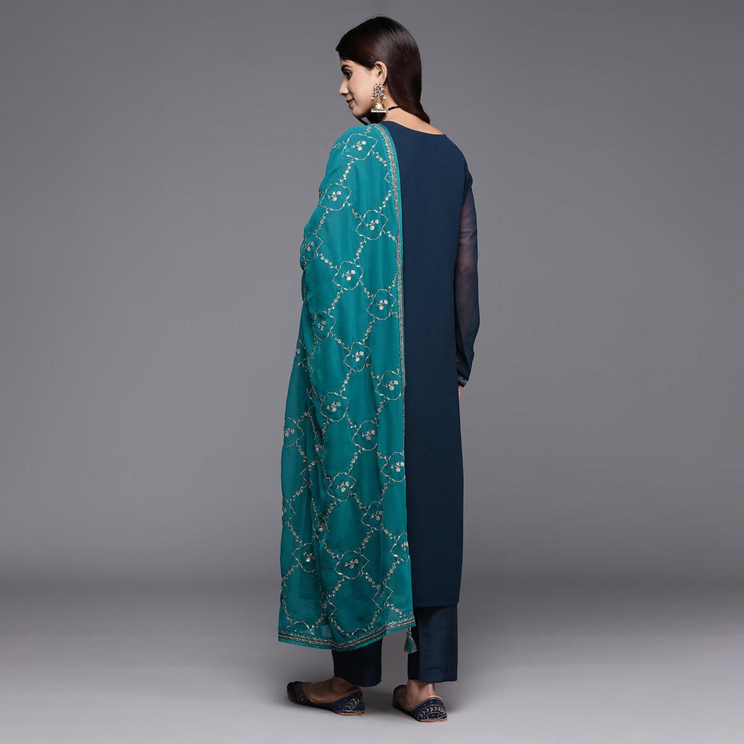 Libas X Styli Embroidered Kurta and Mid Rise Trousers with Dupatta Set-women-clothing-ethnicwear-sareesets-image-2