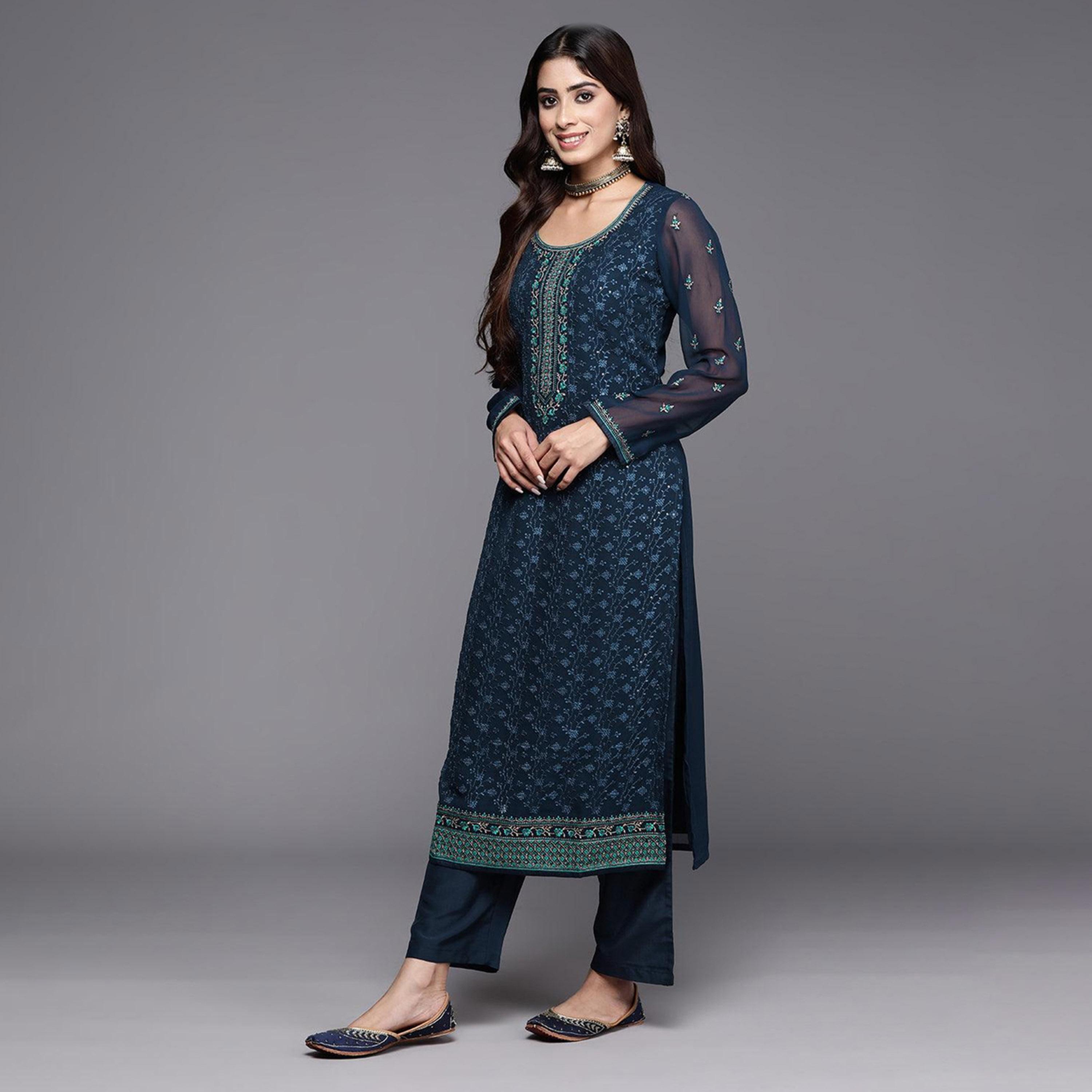 Libas X Styli Embroidered Kurta and Mid Rise Trousers with Dupatta Set-women-clothing-ethnicwear-sareesets-image-3