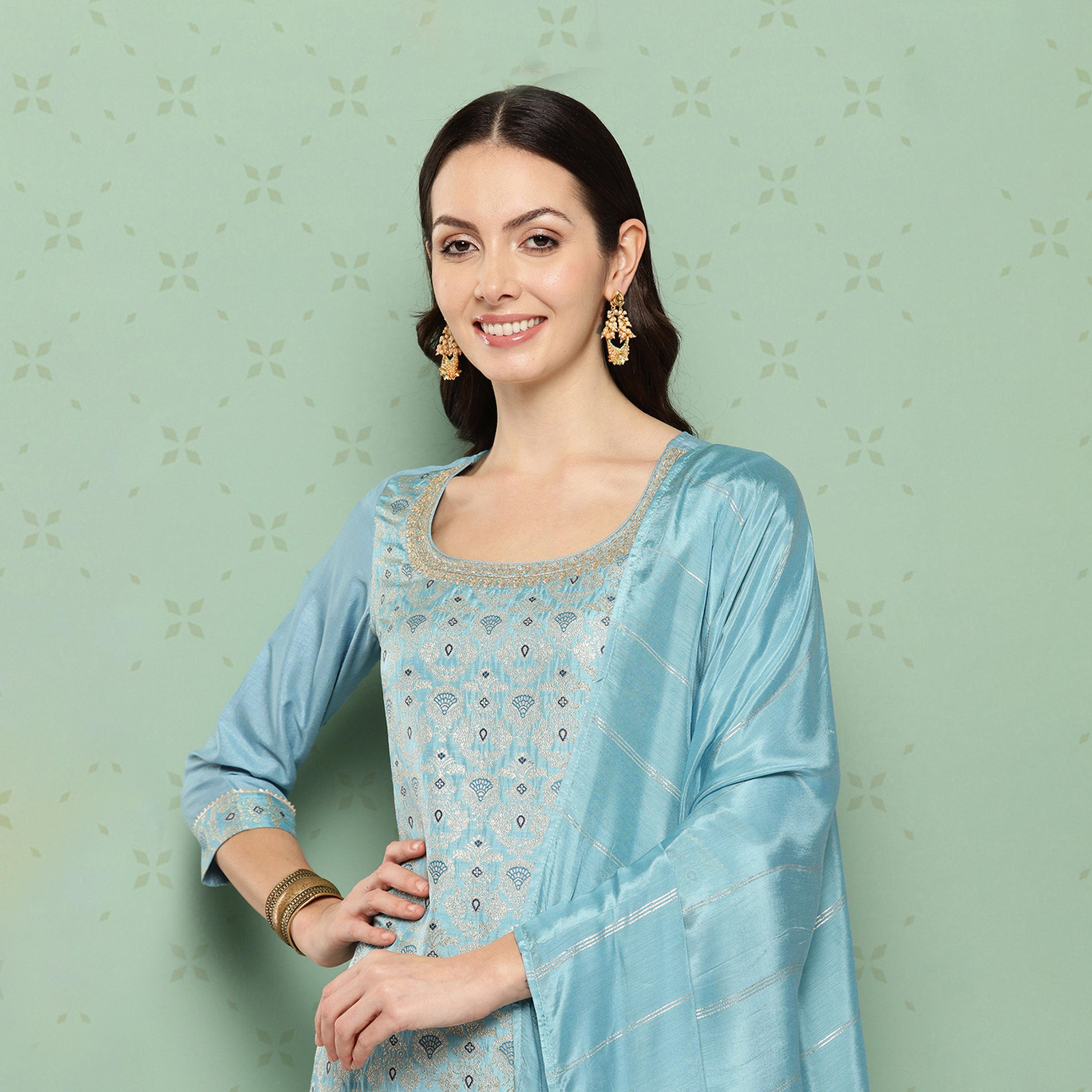 Libas X Styli Printed Straight Kurta and Solid Trousers with Dupatta Set-women-clothing-ethnicwear-sareesets-image-4