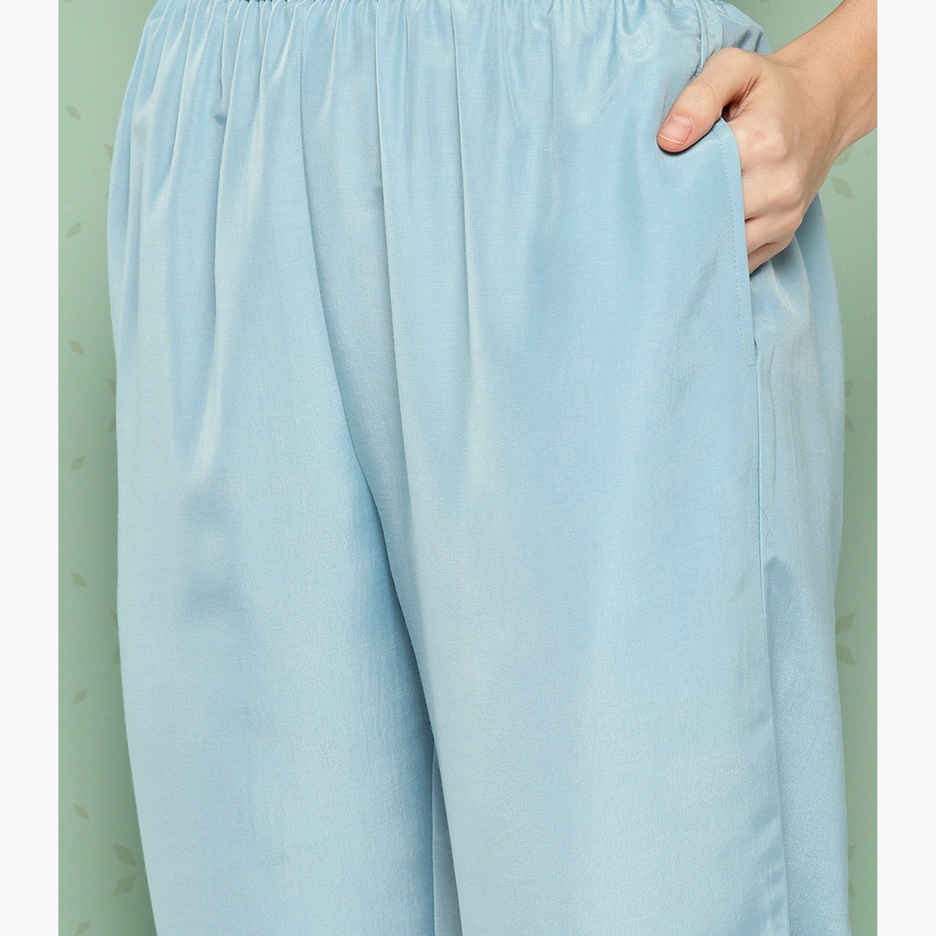 ليباس × ستايلي-  طقم كورتا مستقيم مطبوع وبنطال سادة مع وشاح دوباتا-women-clothing-ethnicwear-sareesets-image-2