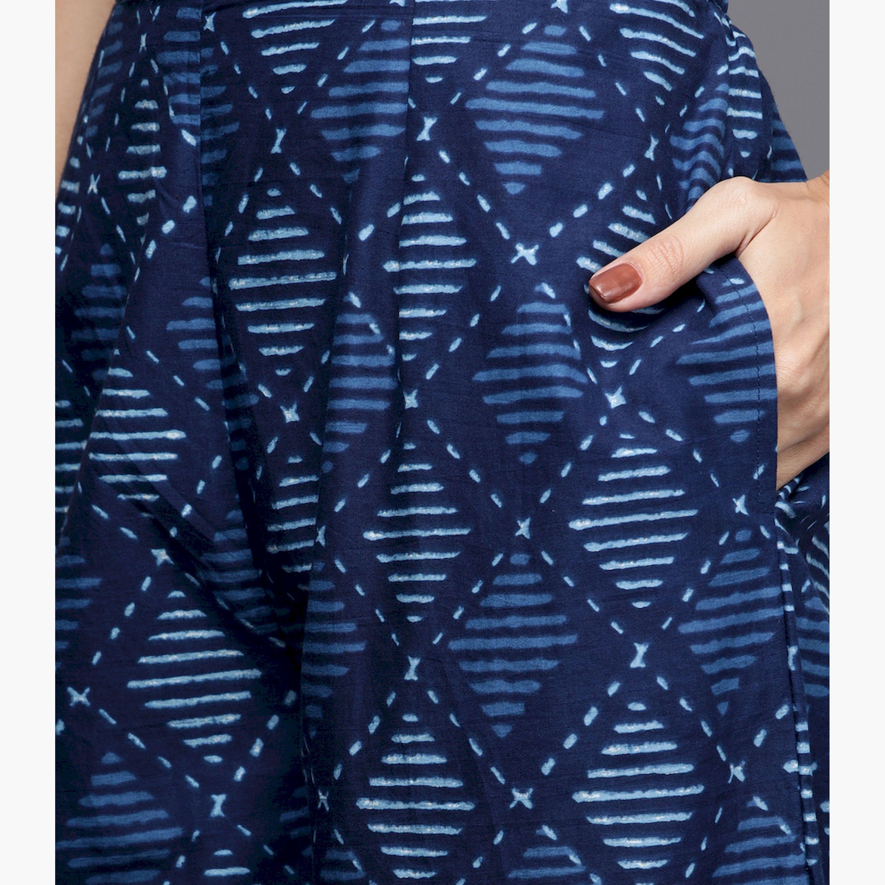 ليباس × ستايلي-  طقم كورتا وبنطال بالازو مطبوع بالكامل مع وشاح دوباتا مطبوعة-women-clothing-ethnicwear-sareesets-image-5