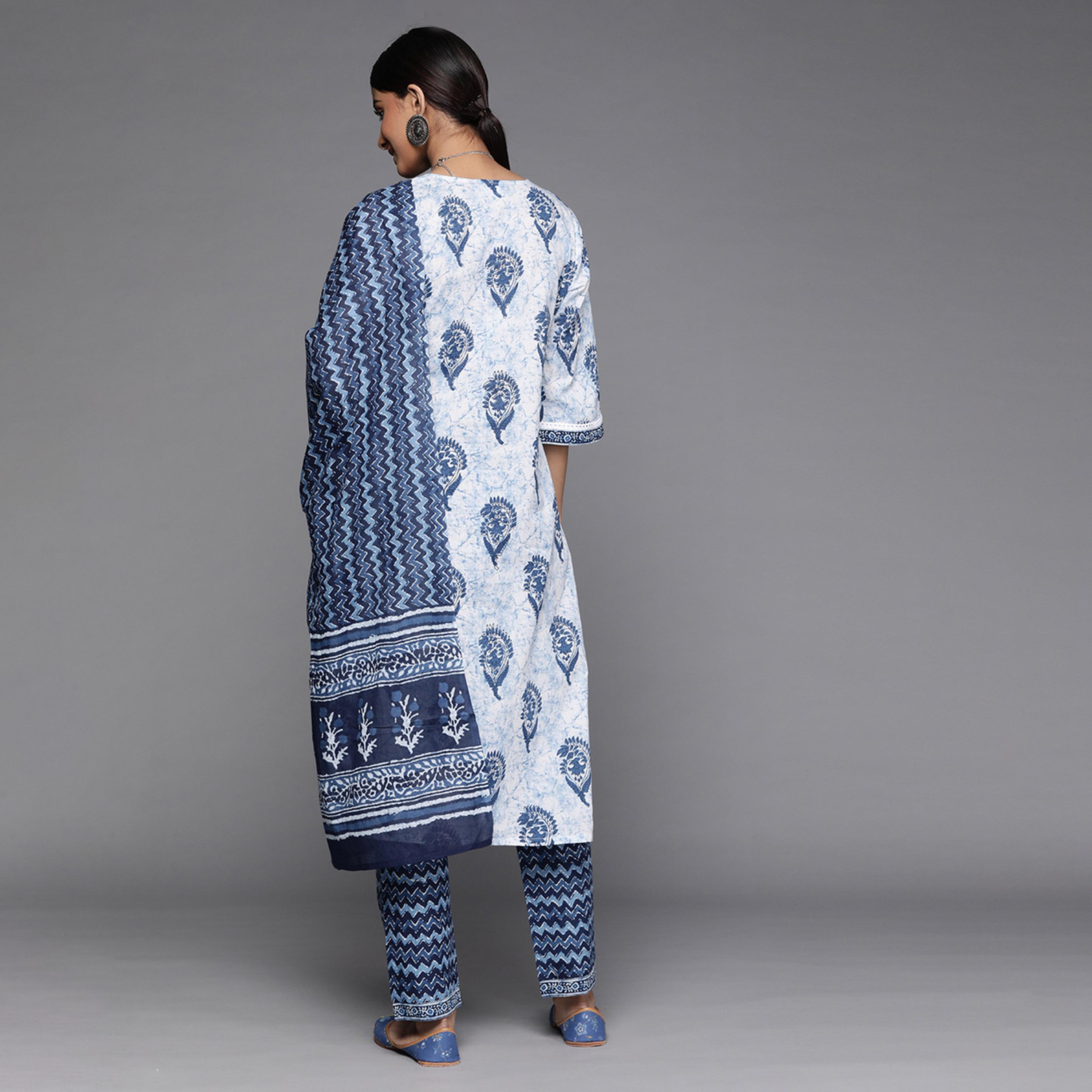 ليباس × ستايلي-  طقم كورتا وبنطال مطبوع بالكامل مع وشاح دوباتا-women-clothing-ethnicwear-sareesets-image-4