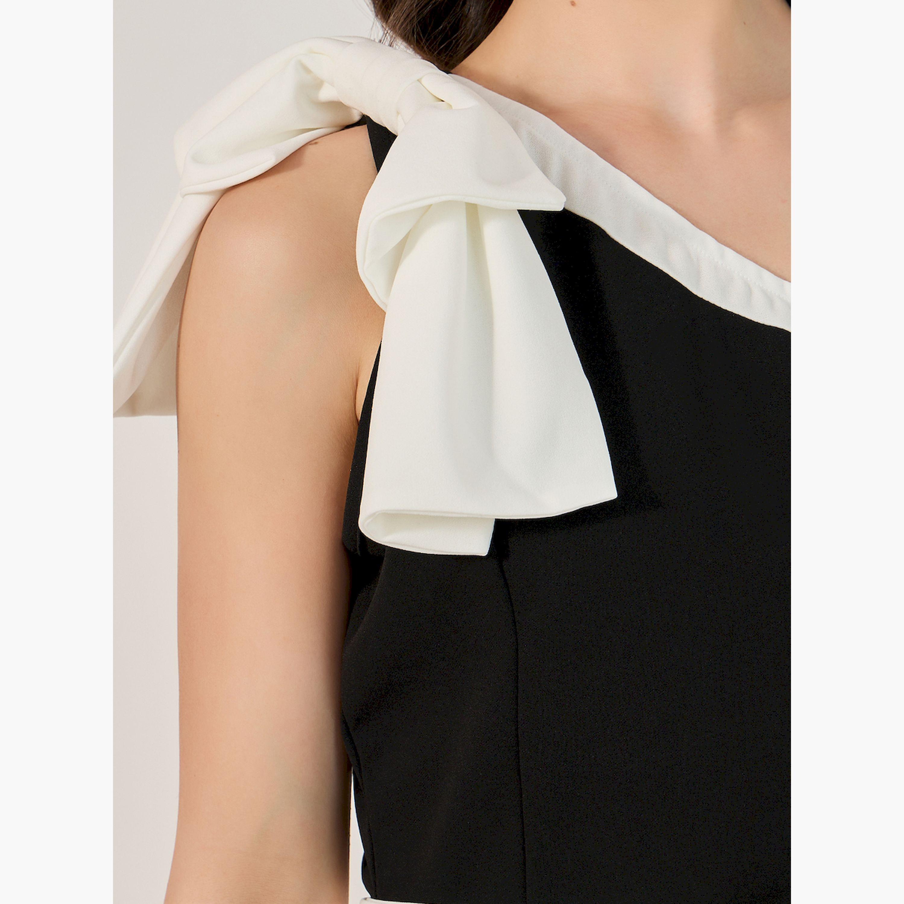 Styli Color Block One Shoulder Neck A-Line Midi Dress-women-clothing-dresses-image-4