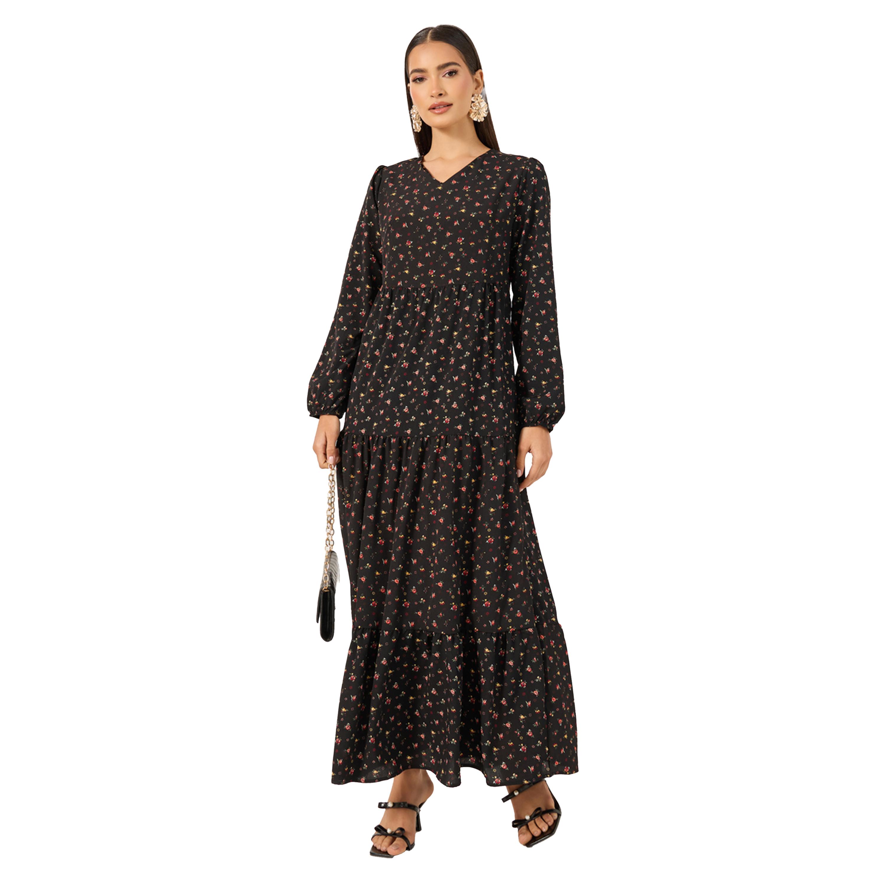 ستايلي - فستان ماكسي متعدد الطبقات بأكمام طويلة وطبعة كاملة-women-clothing-dresses-image-2