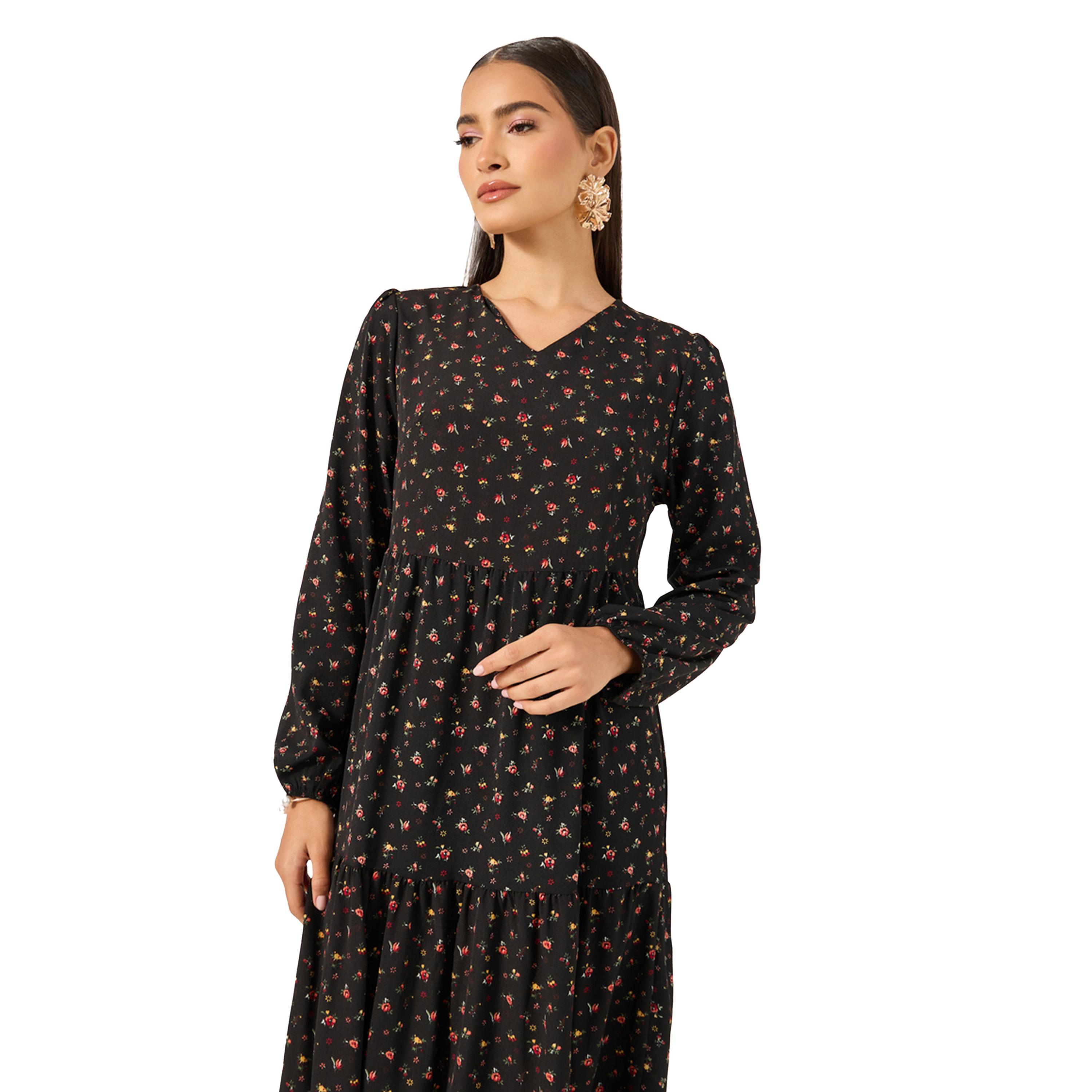 ستايلي - فستان ماكسي متعدد الطبقات بأكمام طويلة وطبعة كاملة-women-clothing-dresses-image-3