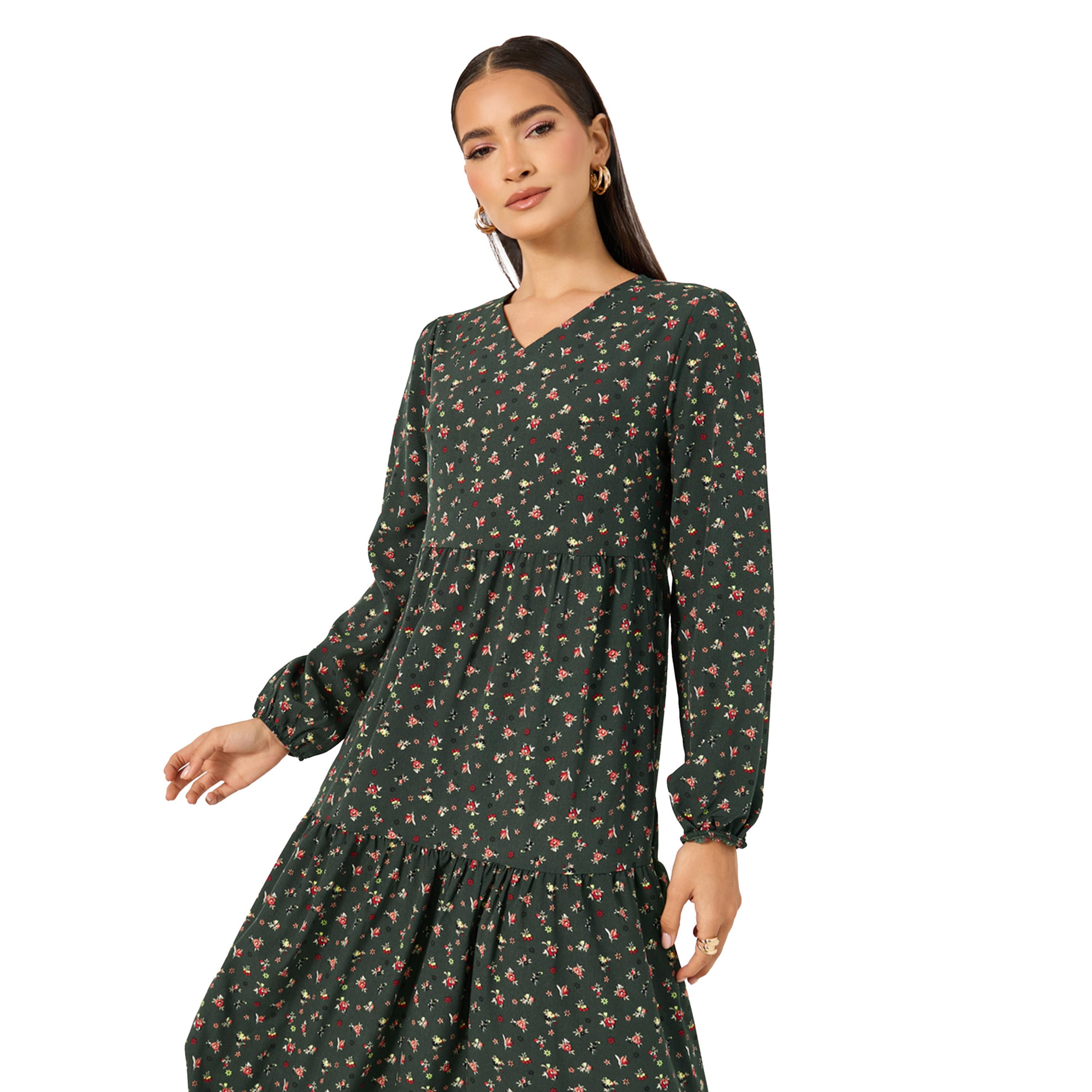 ستايلي - فستان ماكسي متعدد الطبقات بأكمام طويلة وطبعة كاملة-women-clothing-dresses-image-3
