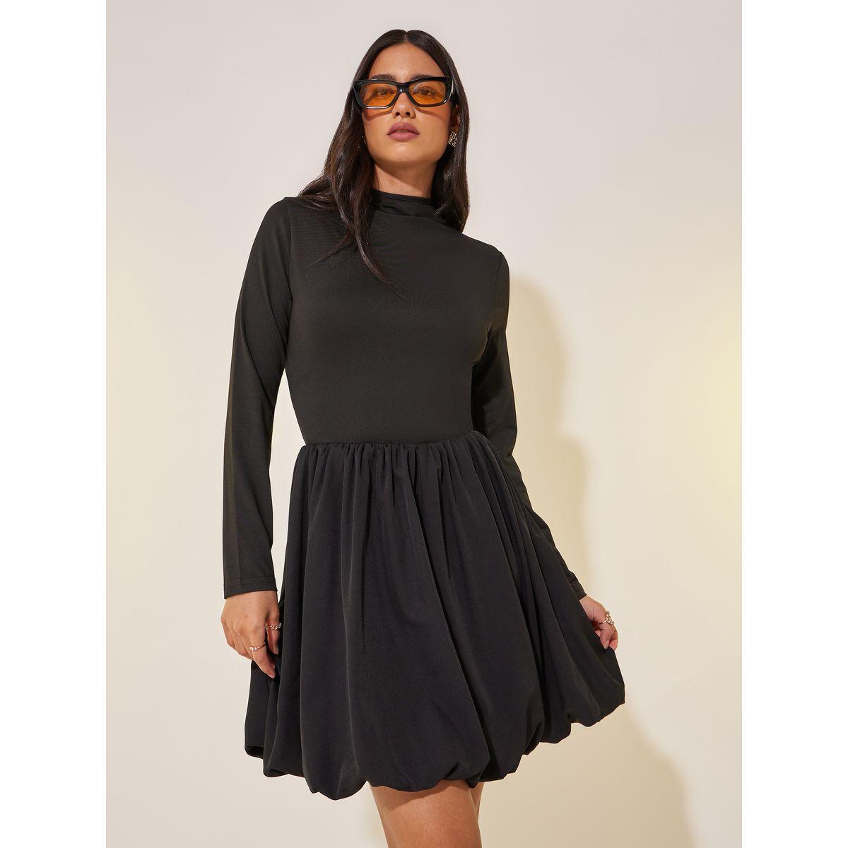 Styli Solid Long Sleeve Balloon Hem A-Line Mini Dress-women-clothing-dresses-image-3
