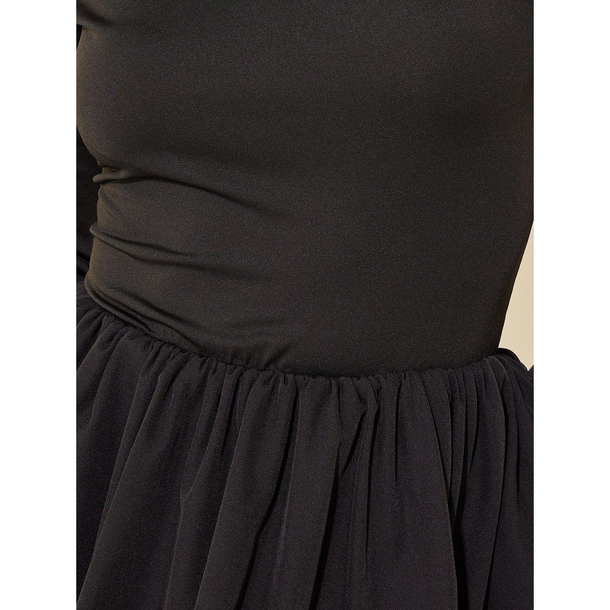 فستان قصير سادة بحافة بالون وأكمام طويلة-women-clothing-dresses-image-4