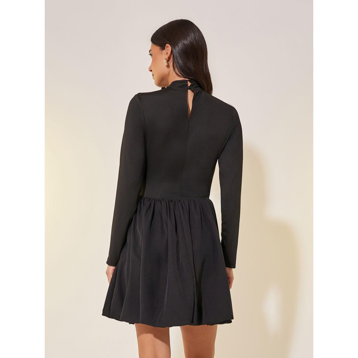 Styli Solid Long Sleeve Balloon Hem A-Line Mini Dress-women-clothing-dresses-image-5
