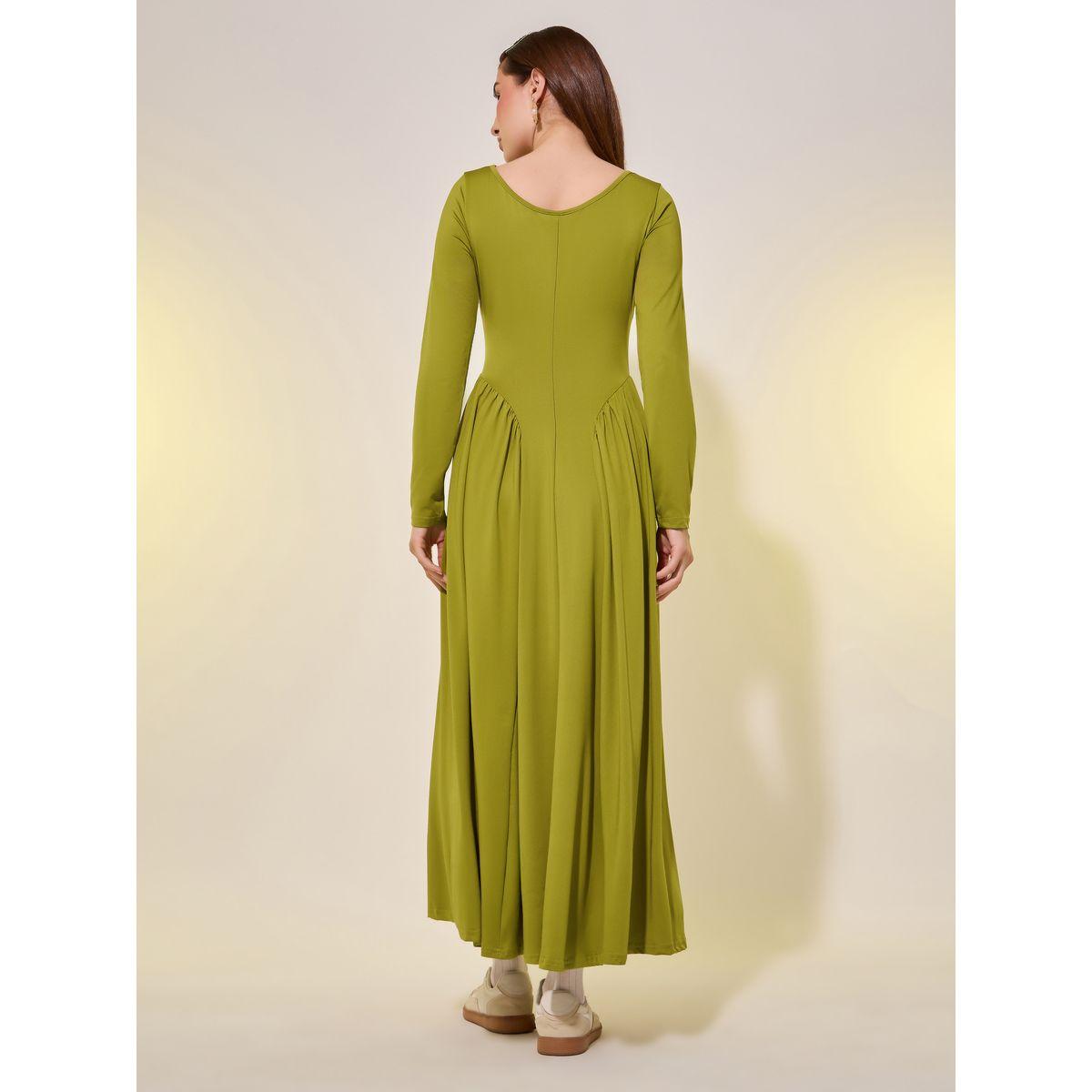 فستان ميدي سادة بحافة واسعة وتفاصيل مُجمعة-women-clothing-dresses-image-5