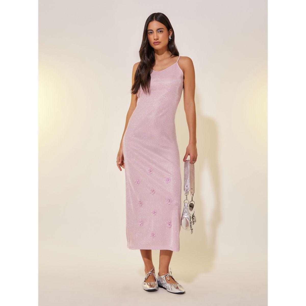 Styli Metallic Strappy Sheath Midi Dress with Corsage Detail-women-clothing-dresses-image-2
