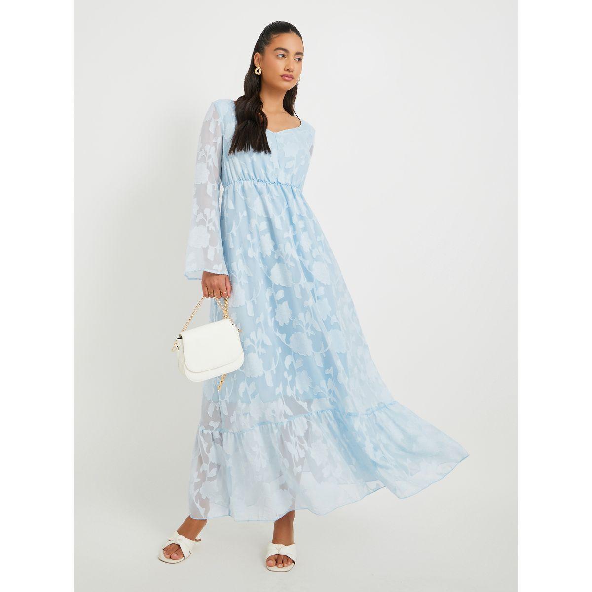 فستان طويل جاكار بتفاصيل مُجمعة وأكمام طويلة-women-clothing-dresses-image-1