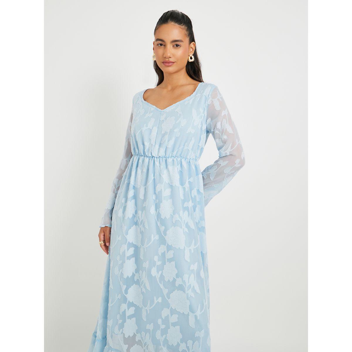 فستان طويل جاكار بتفاصيل مُجمعة وأكمام طويلة-women-clothing-dresses-image-3