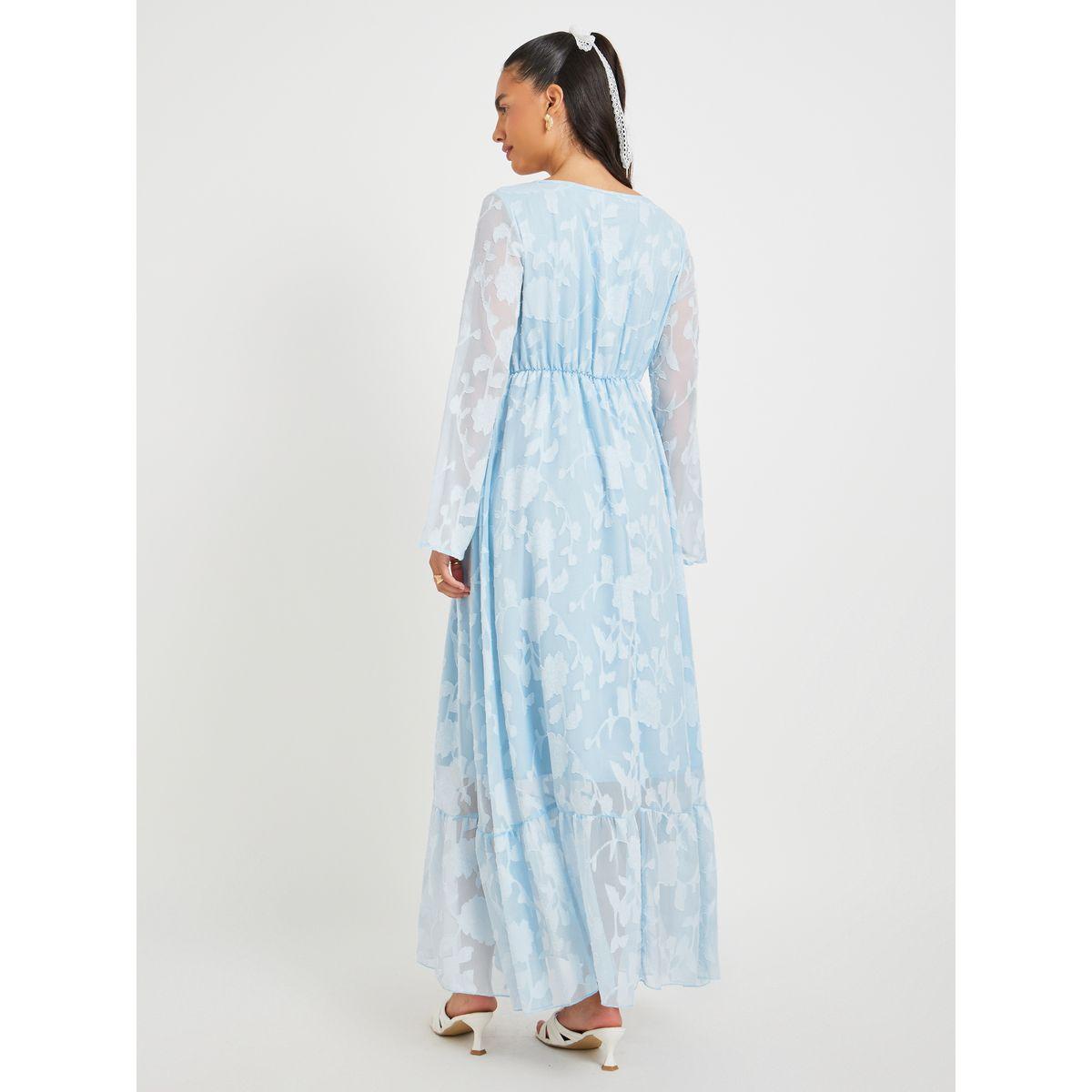 فستان طويل جاكار بتفاصيل مُجمعة وأكمام طويلة-women-clothing-dresses-image-5