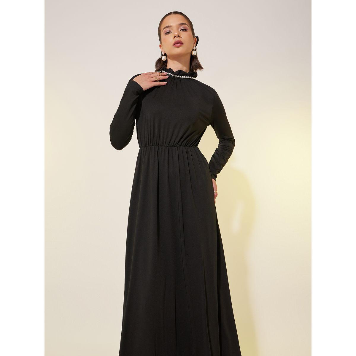 Styli Faux Pearl Trim Contrast Layered Hem A-Line Maxi Dress-women-clothing-dresses-image-3
