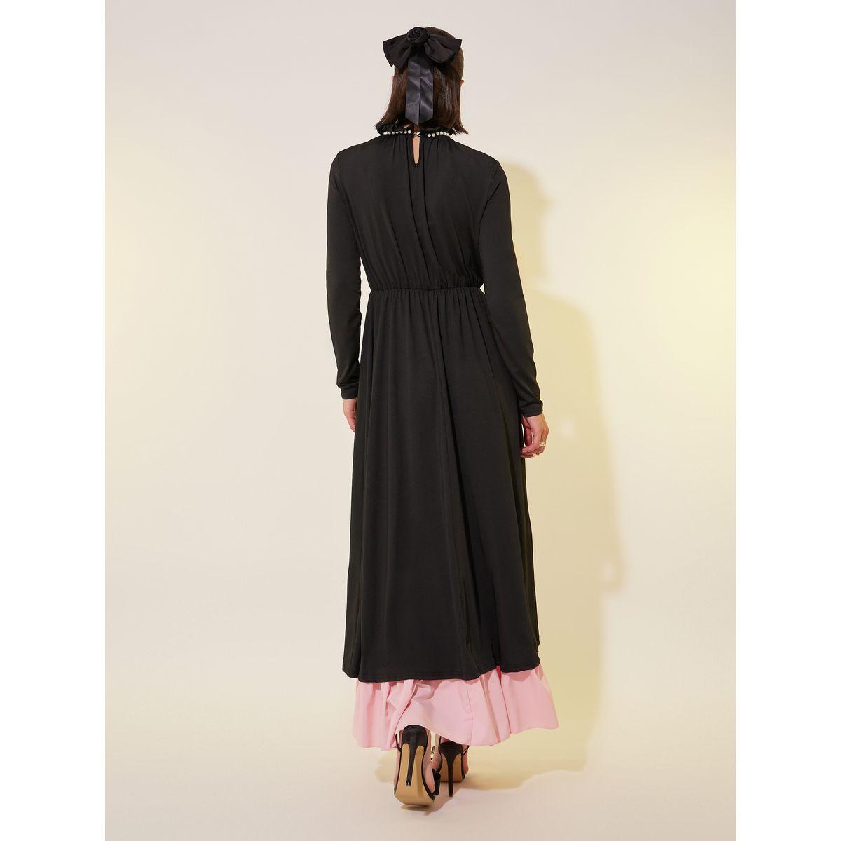 Styli Faux Pearl Trim Contrast Layered Hem A-Line Maxi Dress-women-clothing-dresses-image-5
